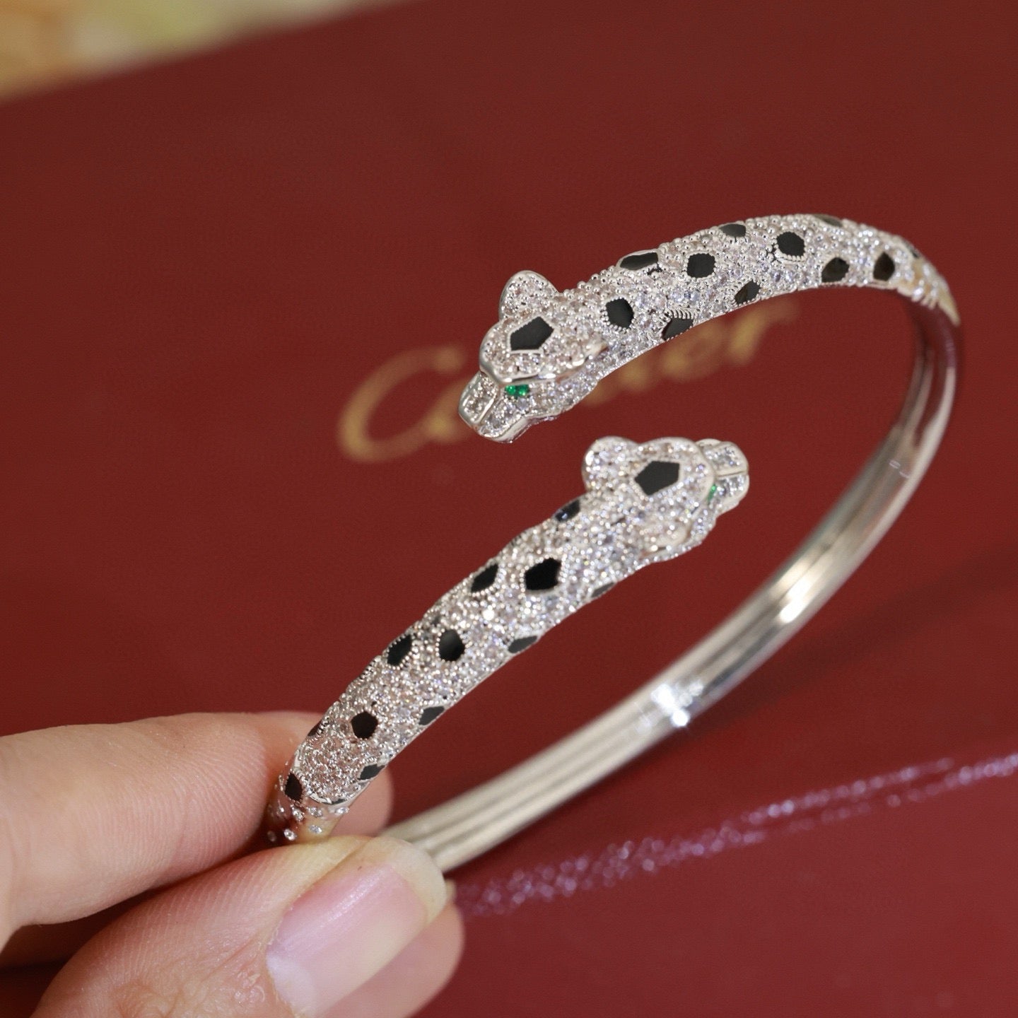 Cartier-Style Panther Head Pavé Bracelet