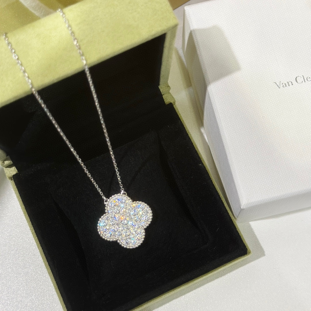 Van Cleef & Arpels Style Pavé-Set Clover Necklace