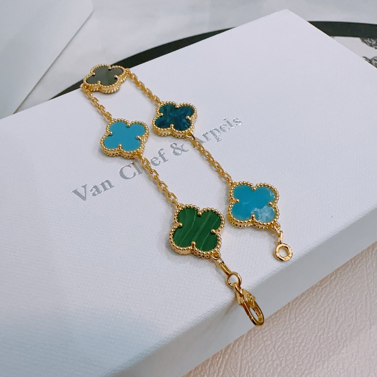 Van Cleef & Arpels-Style Rainbow Clover Bracelet