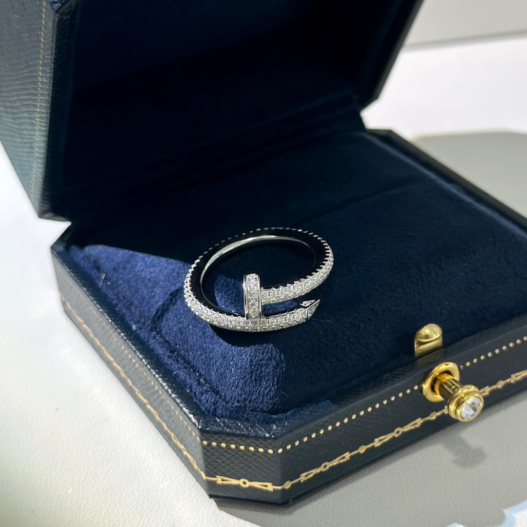 Cartier-Style Pavé Diamond Nail Open Ring