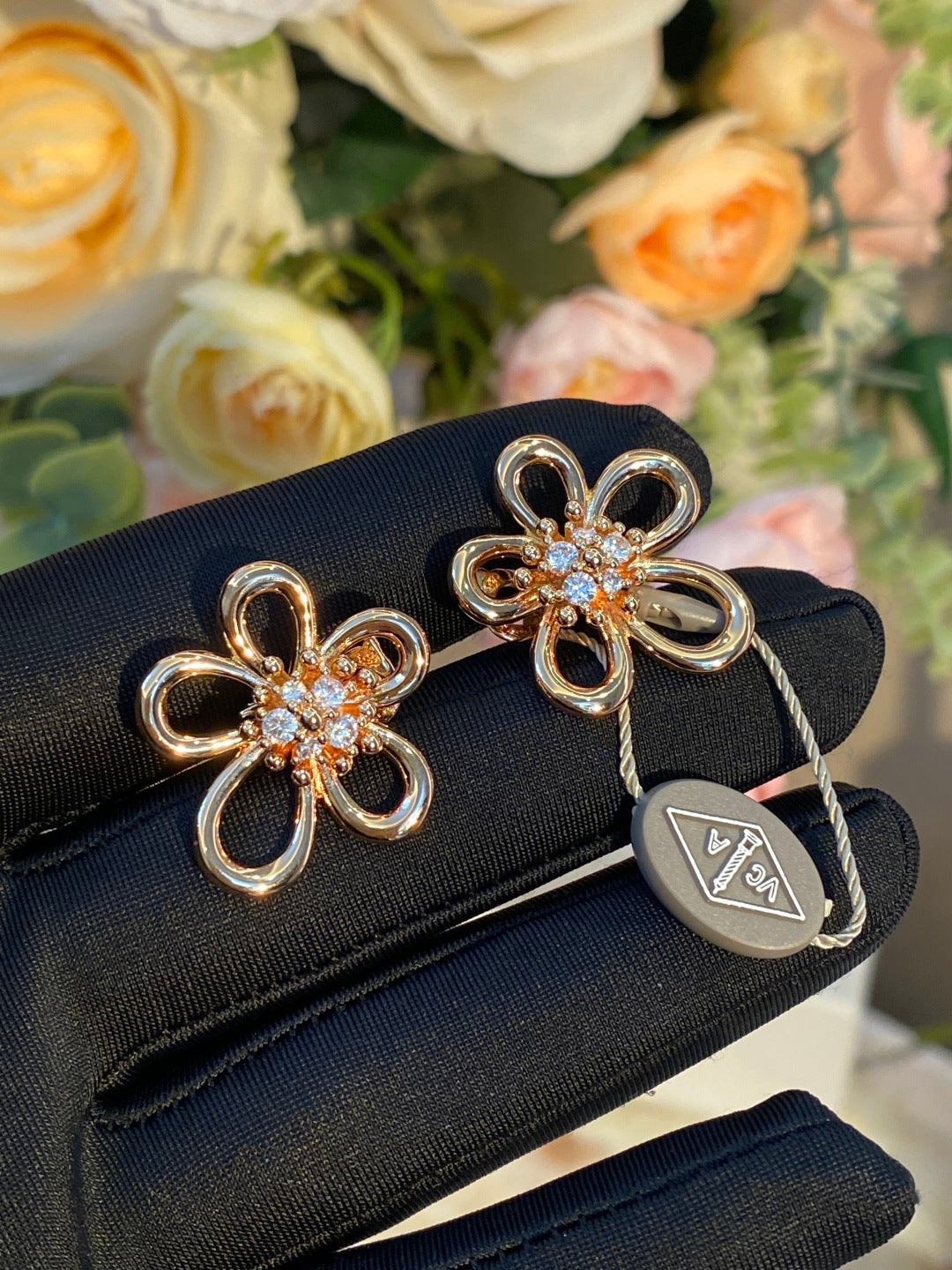 Van Cleef & Arpels Large Flower Diamond-Set Earrings
