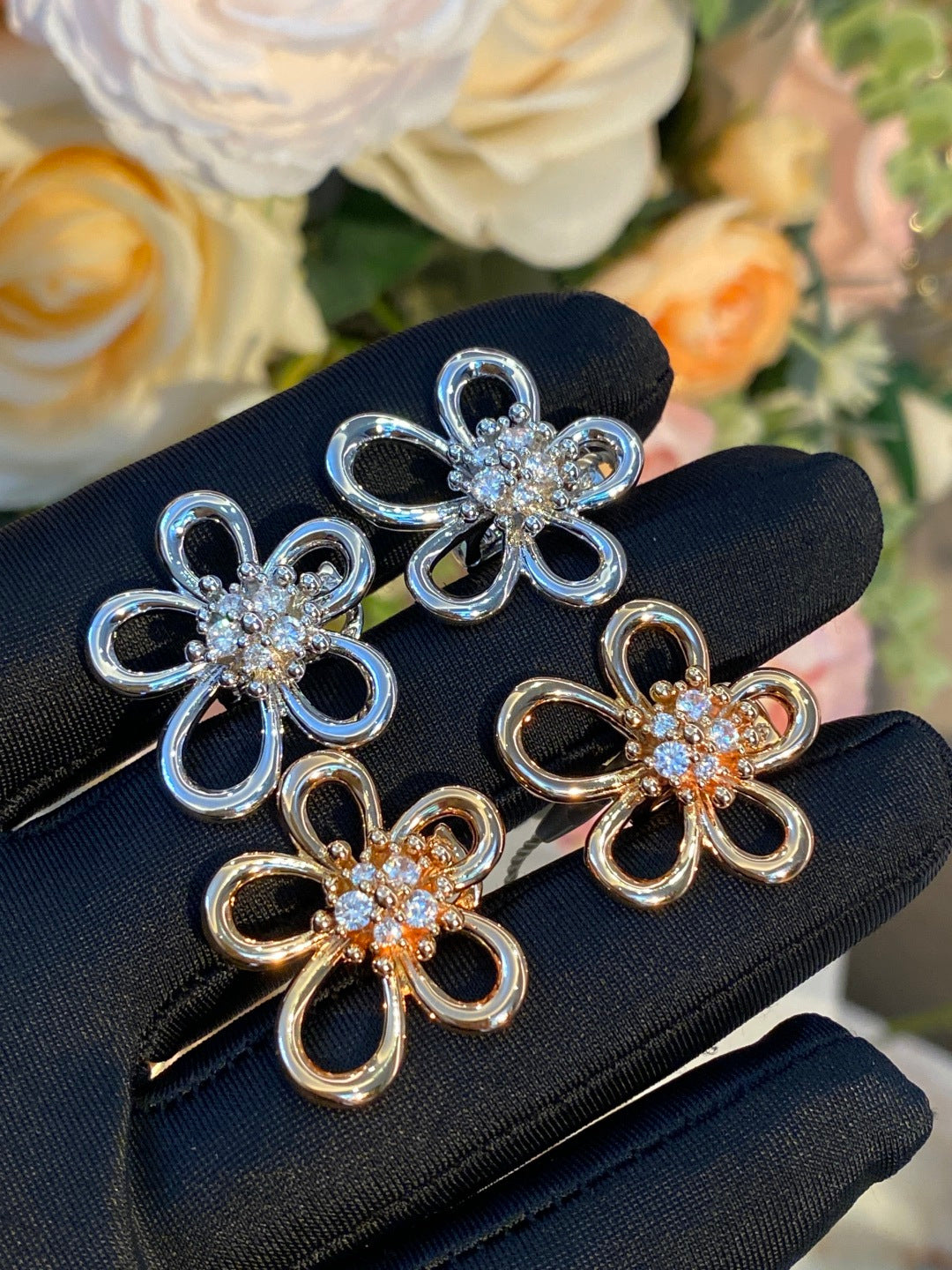 Van Cleef & Arpels Large Flower Diamond-Set Earrings
