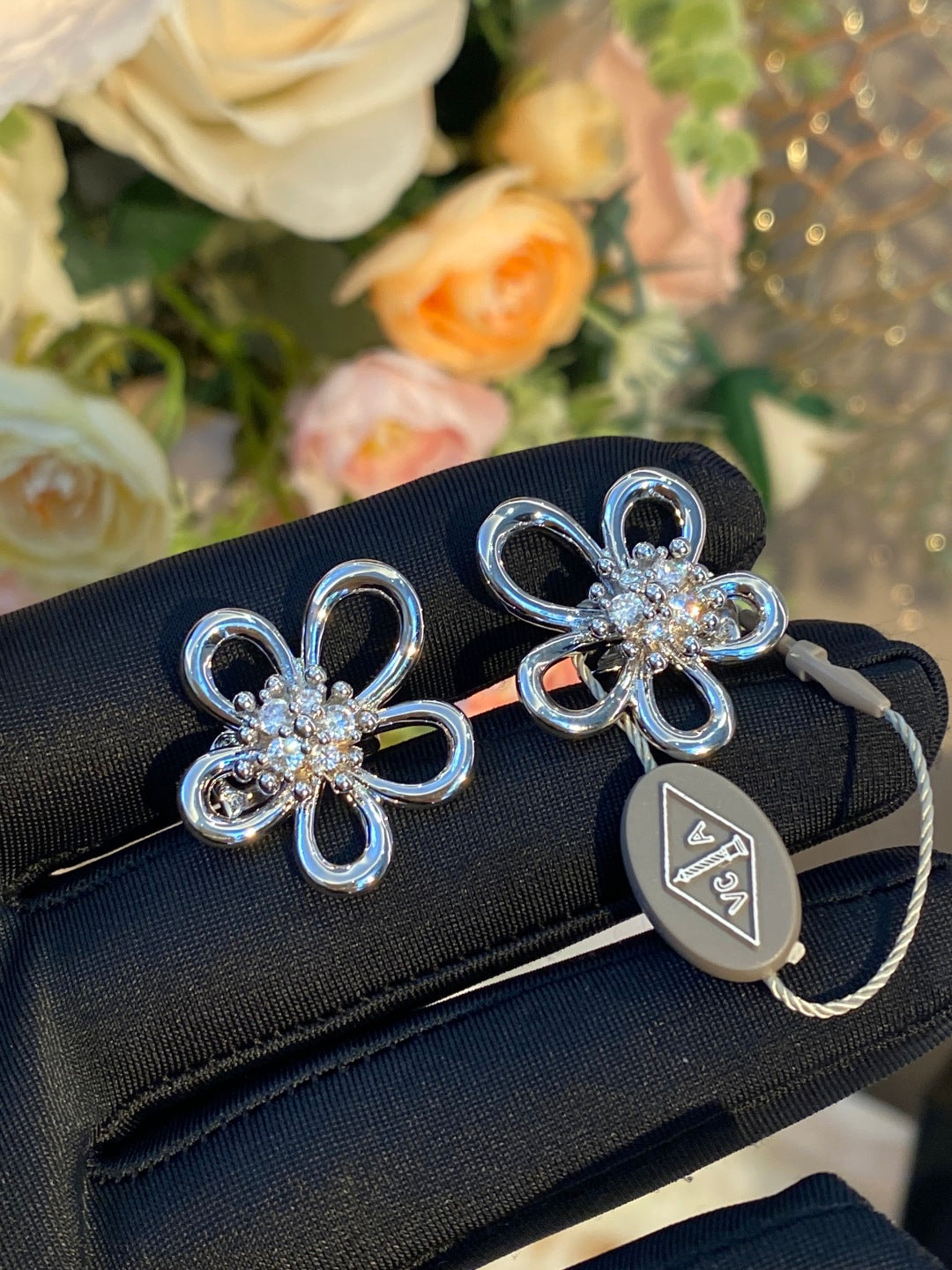 Van Cleef & Arpels Large Flower Diamond-Set Earrings
