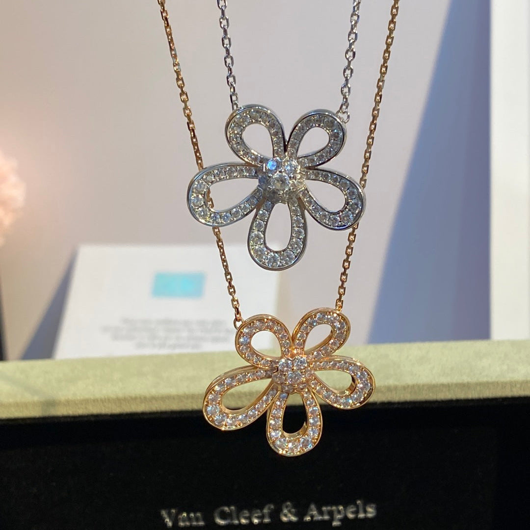 Van Cleef & Arpels Large Flower Diamond-Paved Necklace