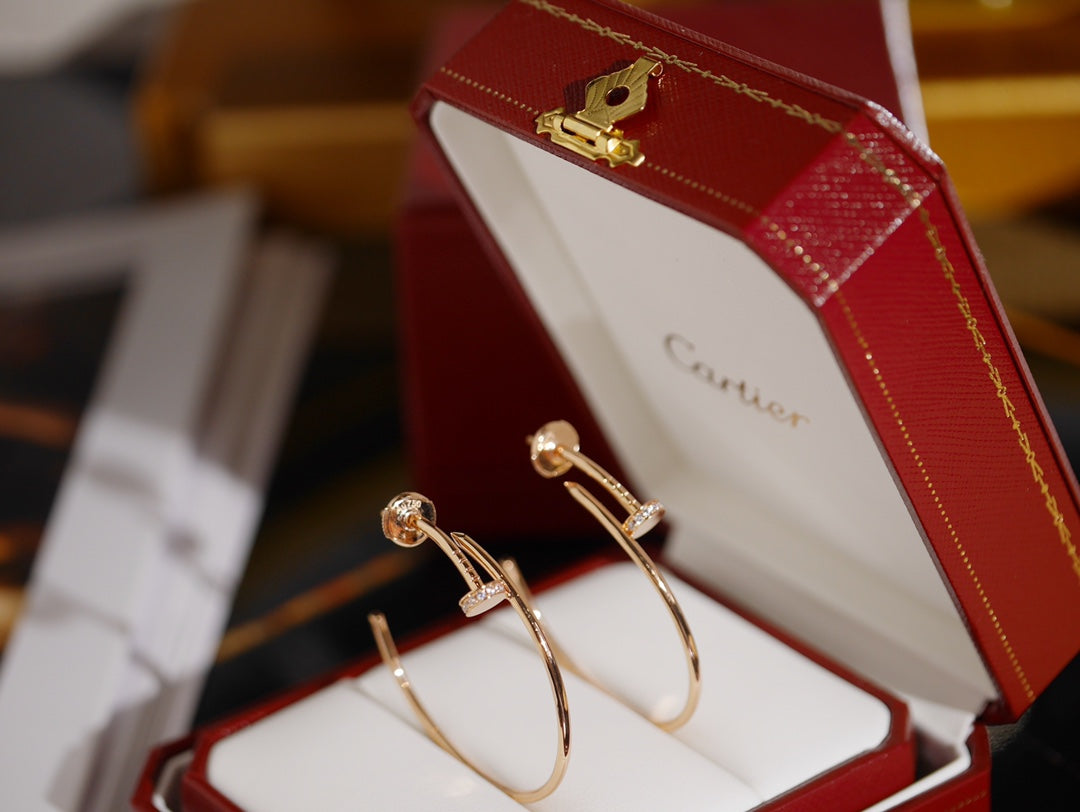 Cartier-Style Nail Earrings (Half-Diamond)
