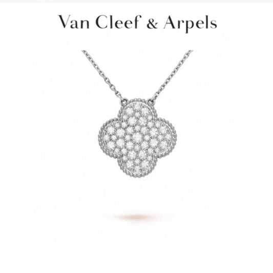 Van Cleef & Arpels Style Pavé-Set Clover Necklace