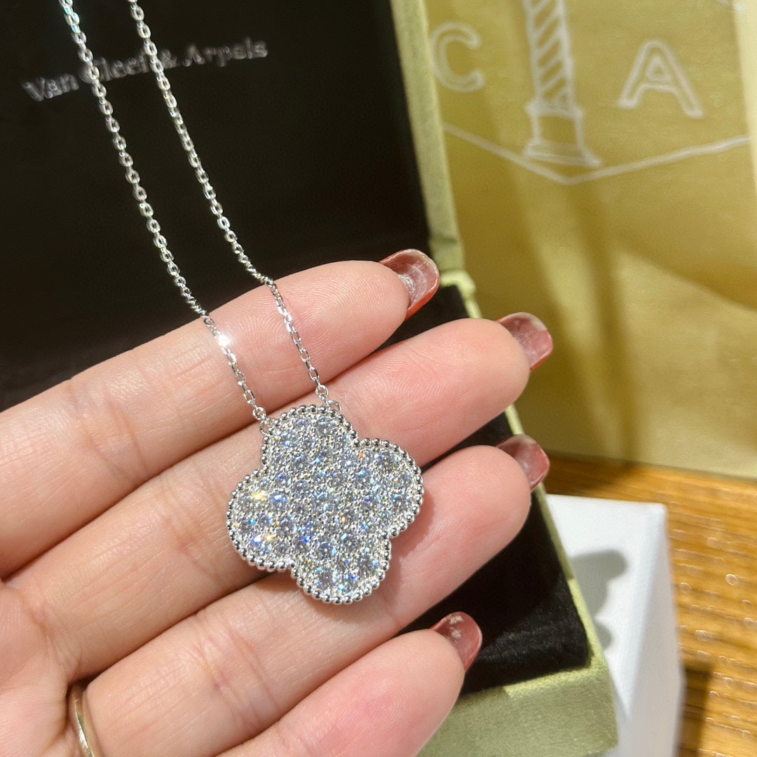 Van Cleef & Arpels Style Pavé-Set Clover Necklace