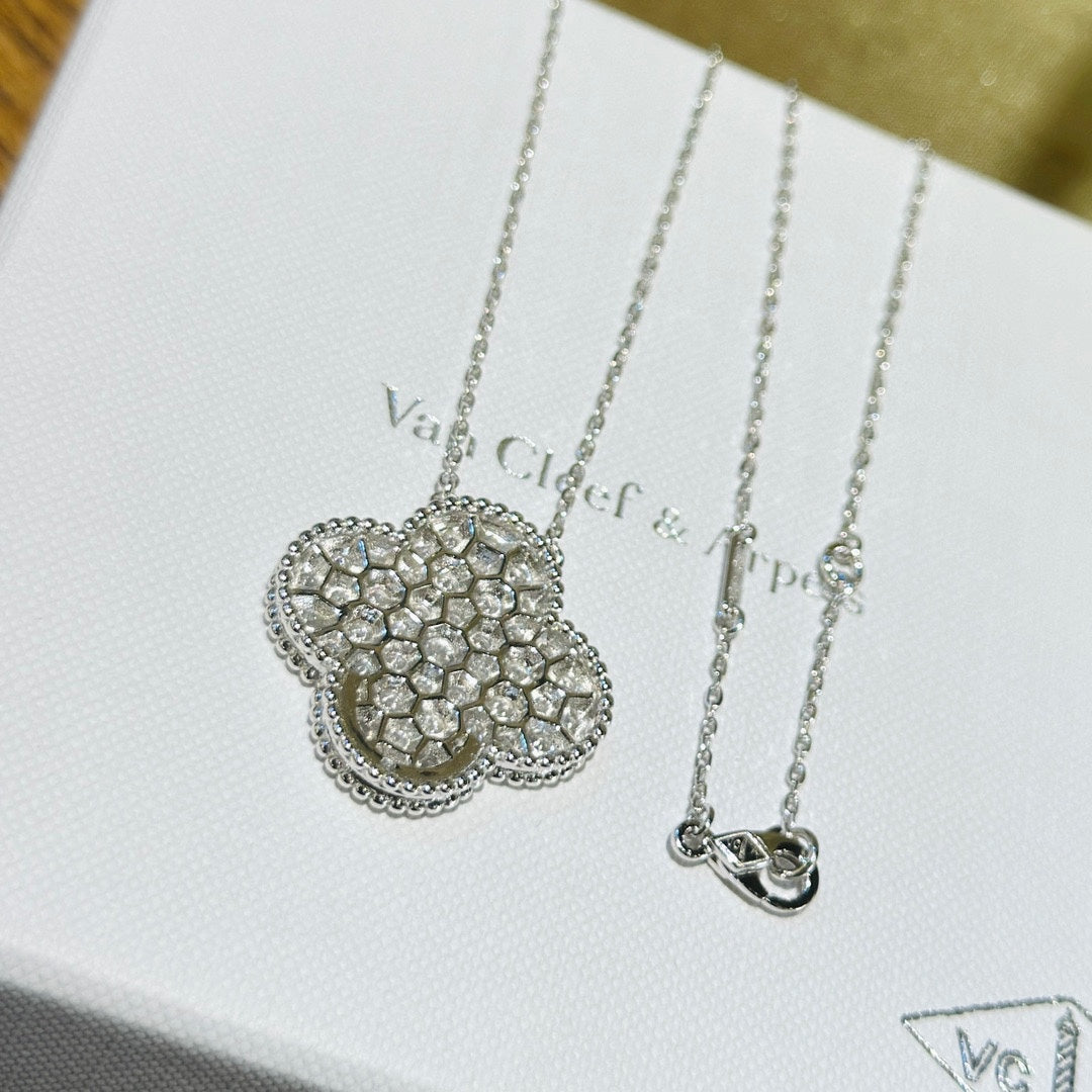 Van Cleef & Arpels Style Pavé-Set Clover Necklace