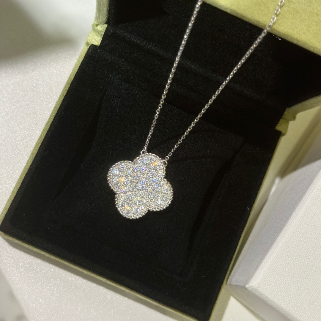 Van Cleef & Arpels Style Pavé-Set Clover Necklace