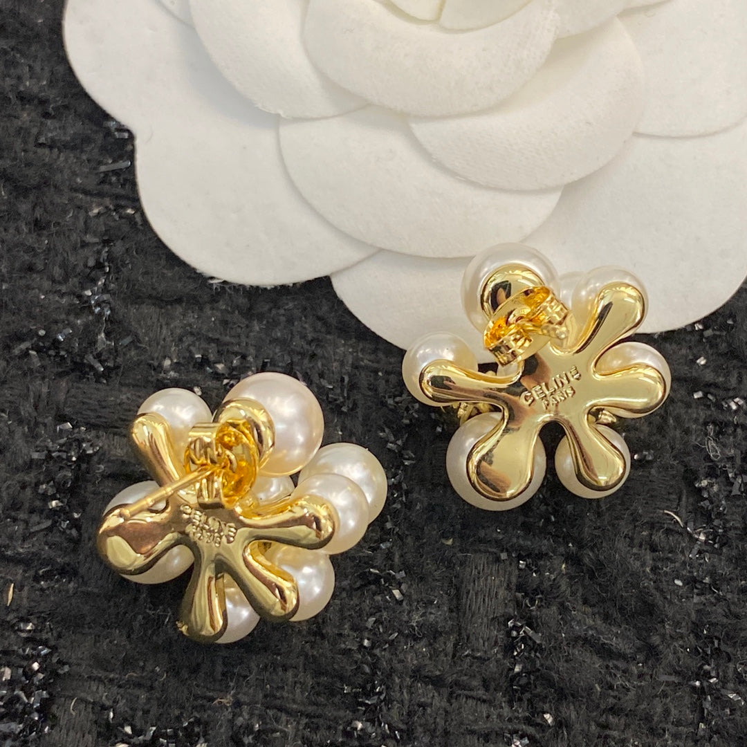 CELINE Pearl Floral Earrings