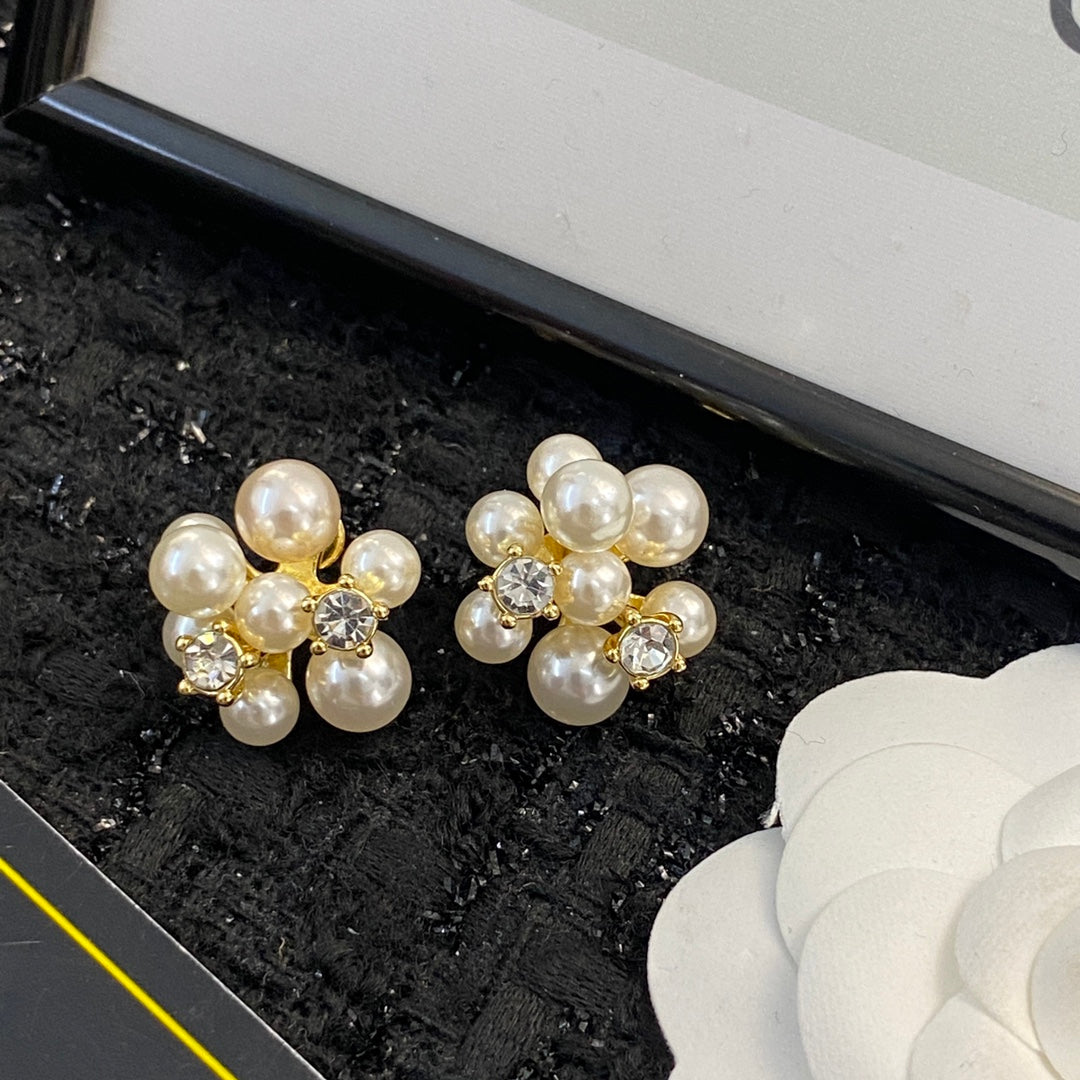 CELINE Pearl Floral Earrings