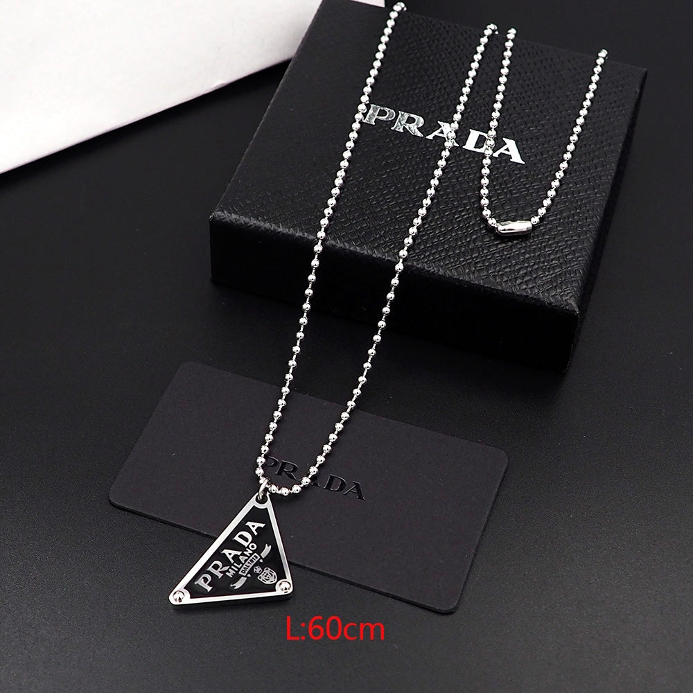 PRADA Black enamel triangle logo necklace