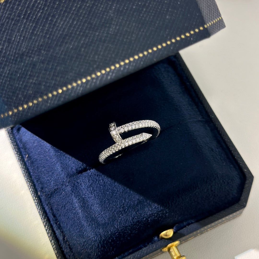 Cartier-Style Pavé Diamond Nail Open Ring