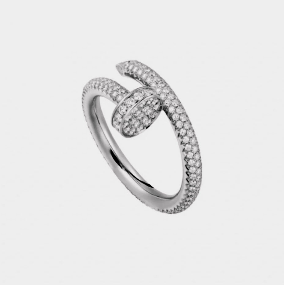 Cartier-Style Pavé Diamond Nail Open Ring