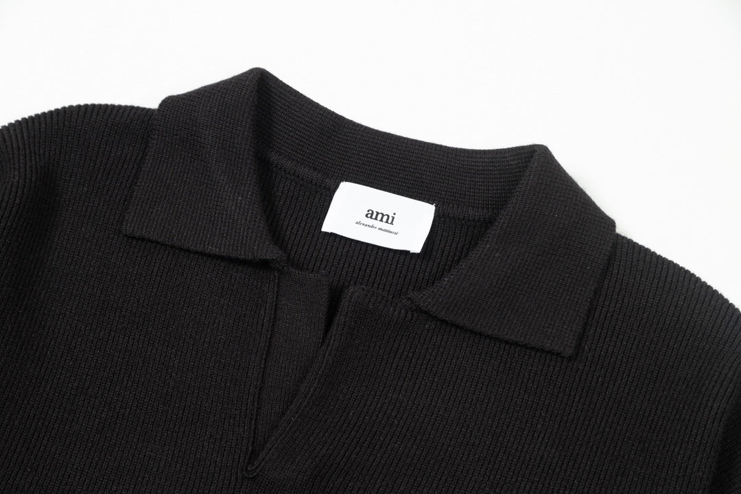 AMI PARIS Cotton and wool blend polo neck sweater