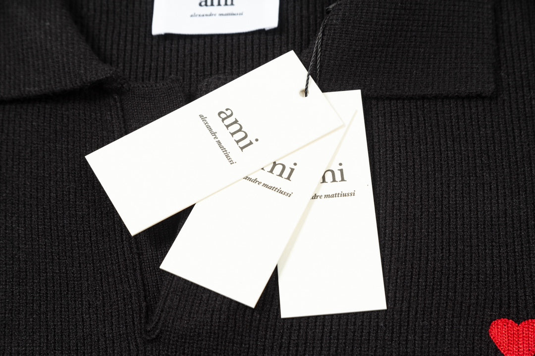 AMI PARIS Cotton and wool blend polo neck sweater
