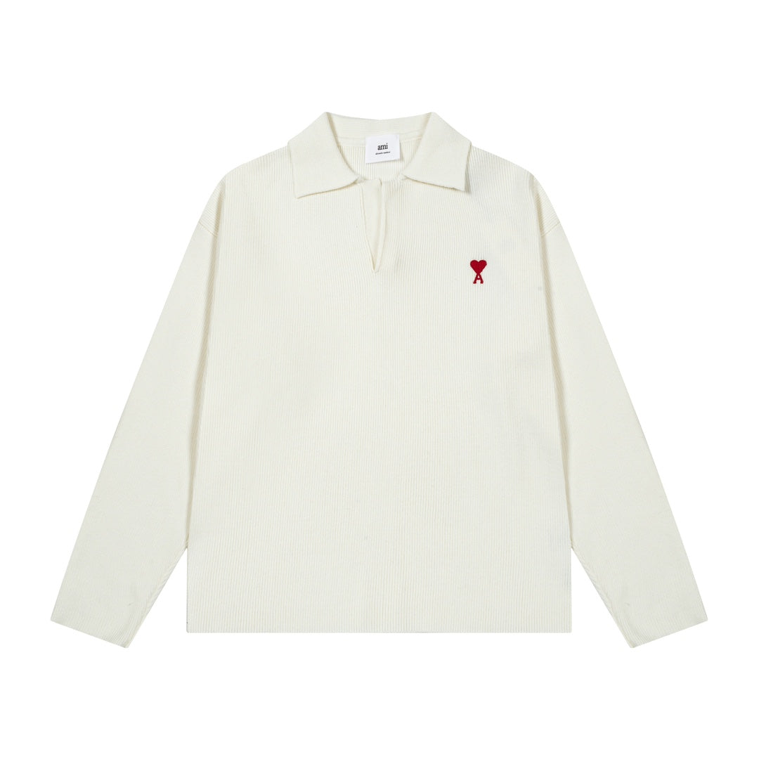 AMI PARIS Cotton and wool blend polo neck sweater
