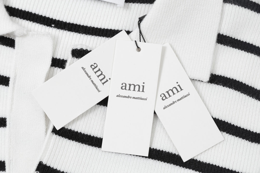 AMI PARIS Cotton and wool striped sweater