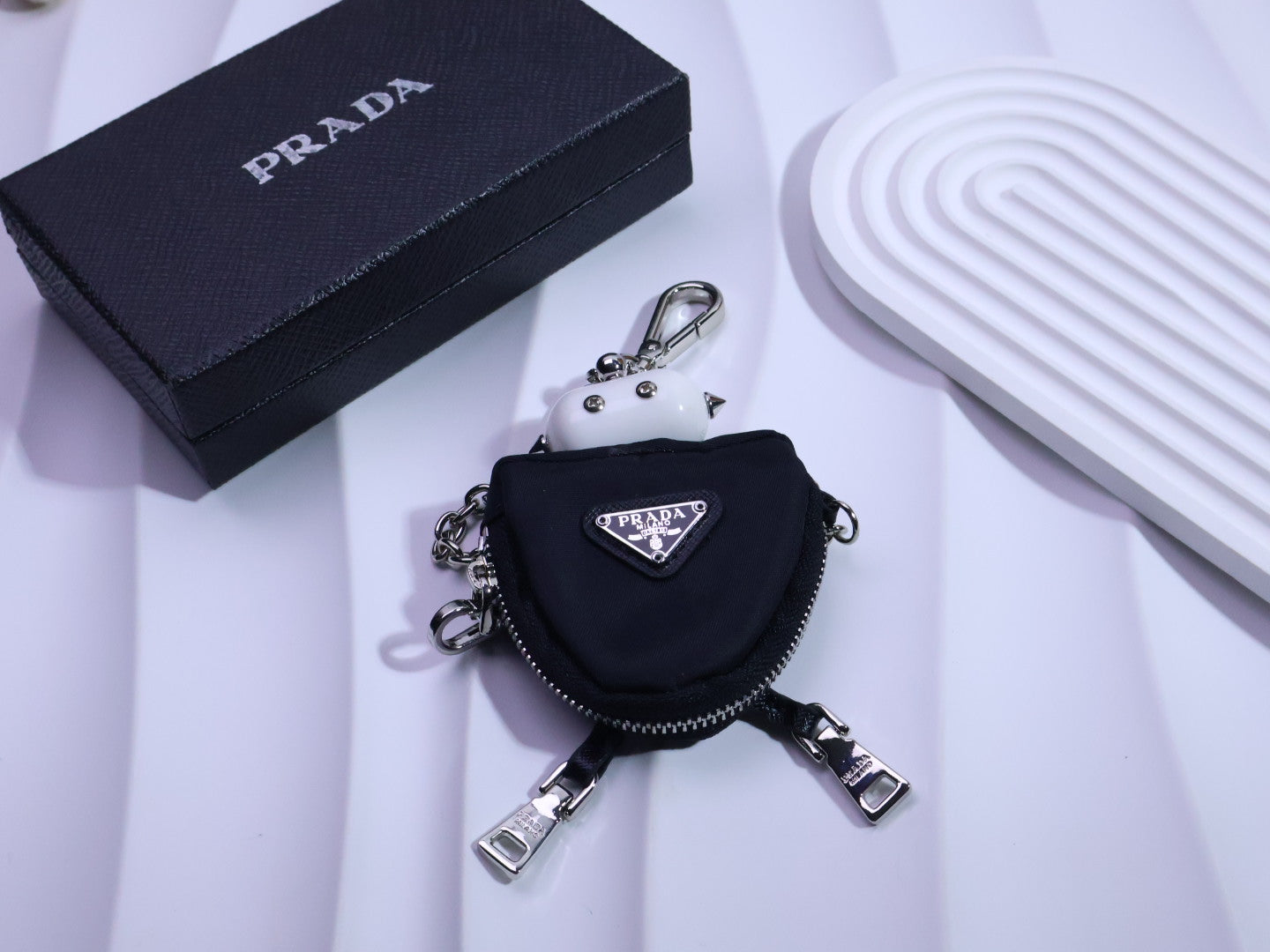 PRADA Triangle Logo Logo Detail Keychain