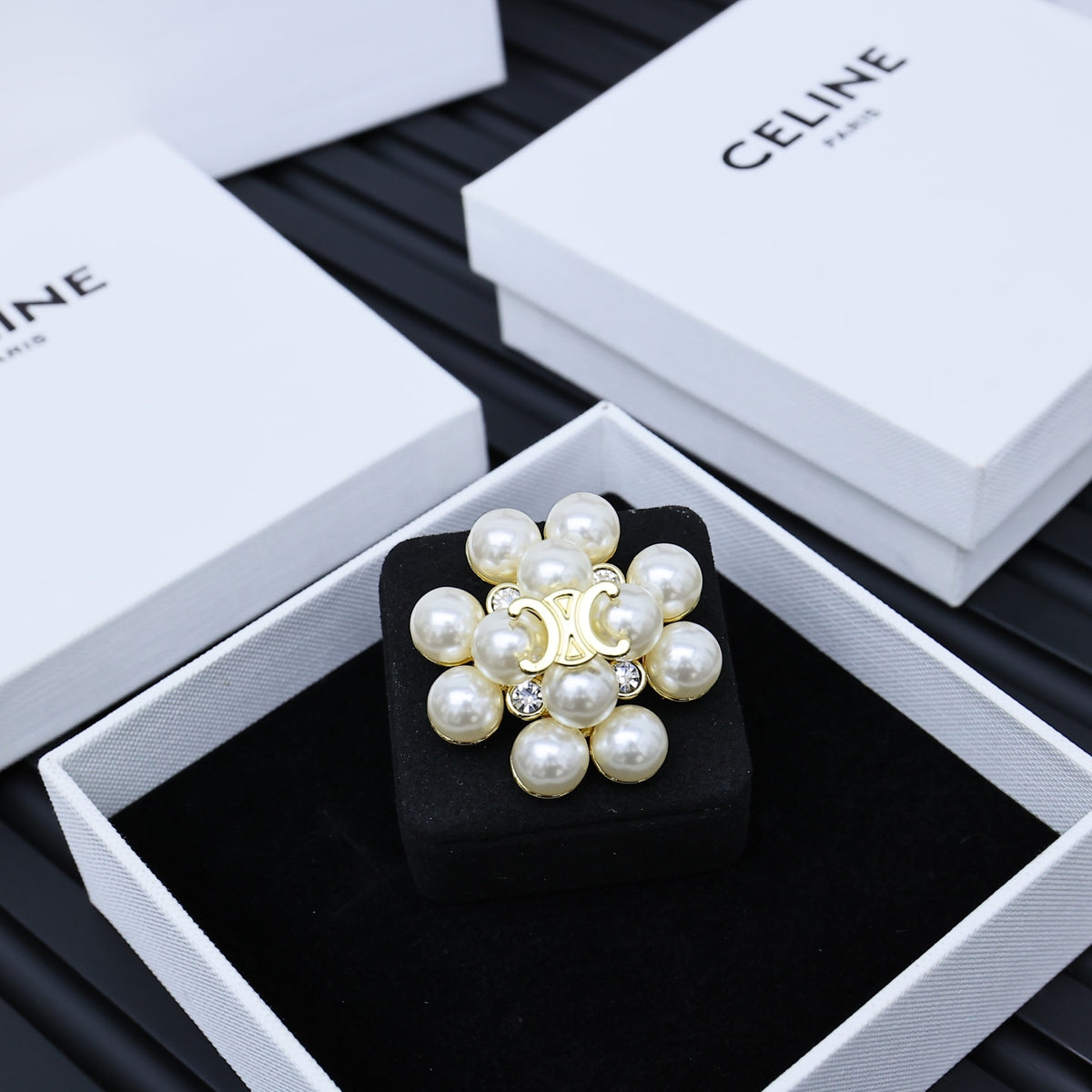 CELINE Pearl Crystal Brooch