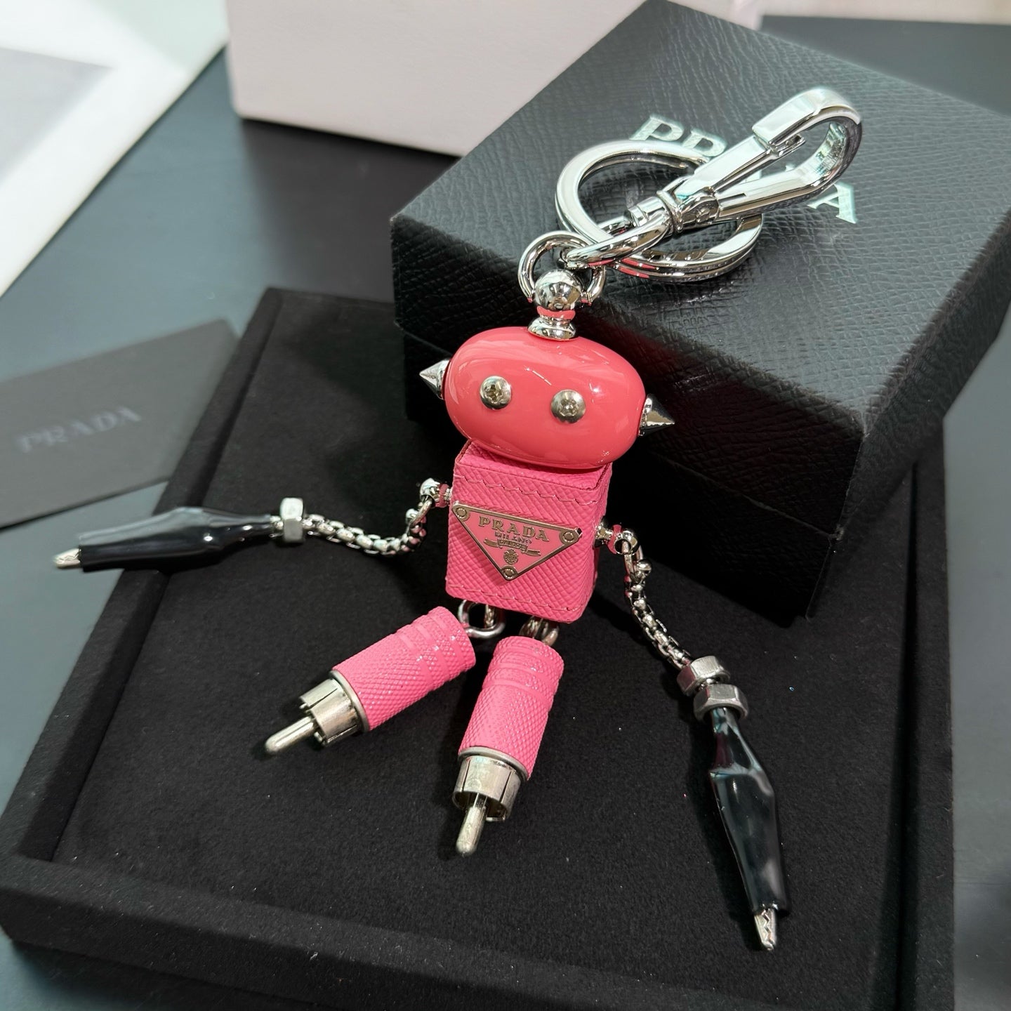 PRADA Enamel Leather Keychain