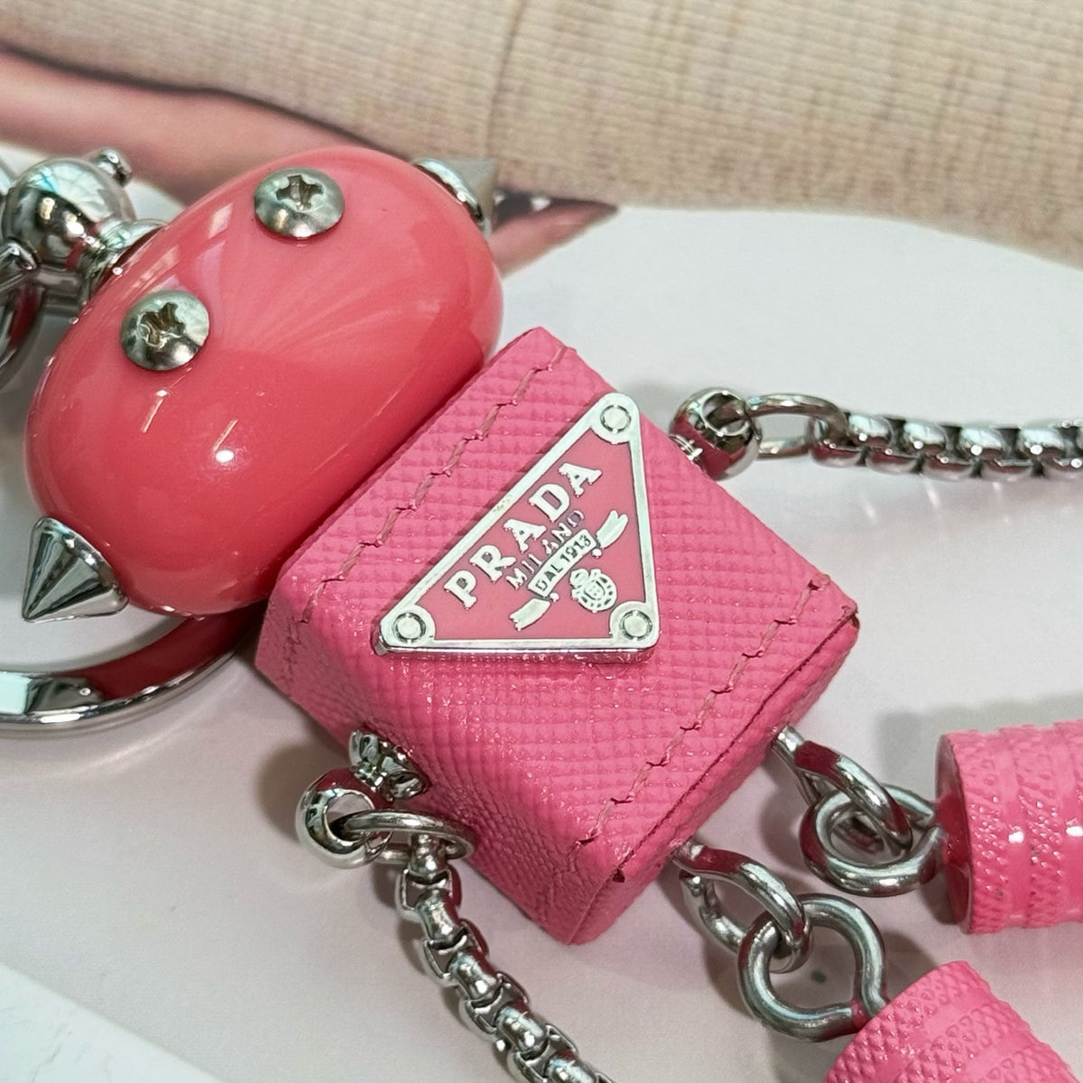 PRADA Enamel Leather Keychain