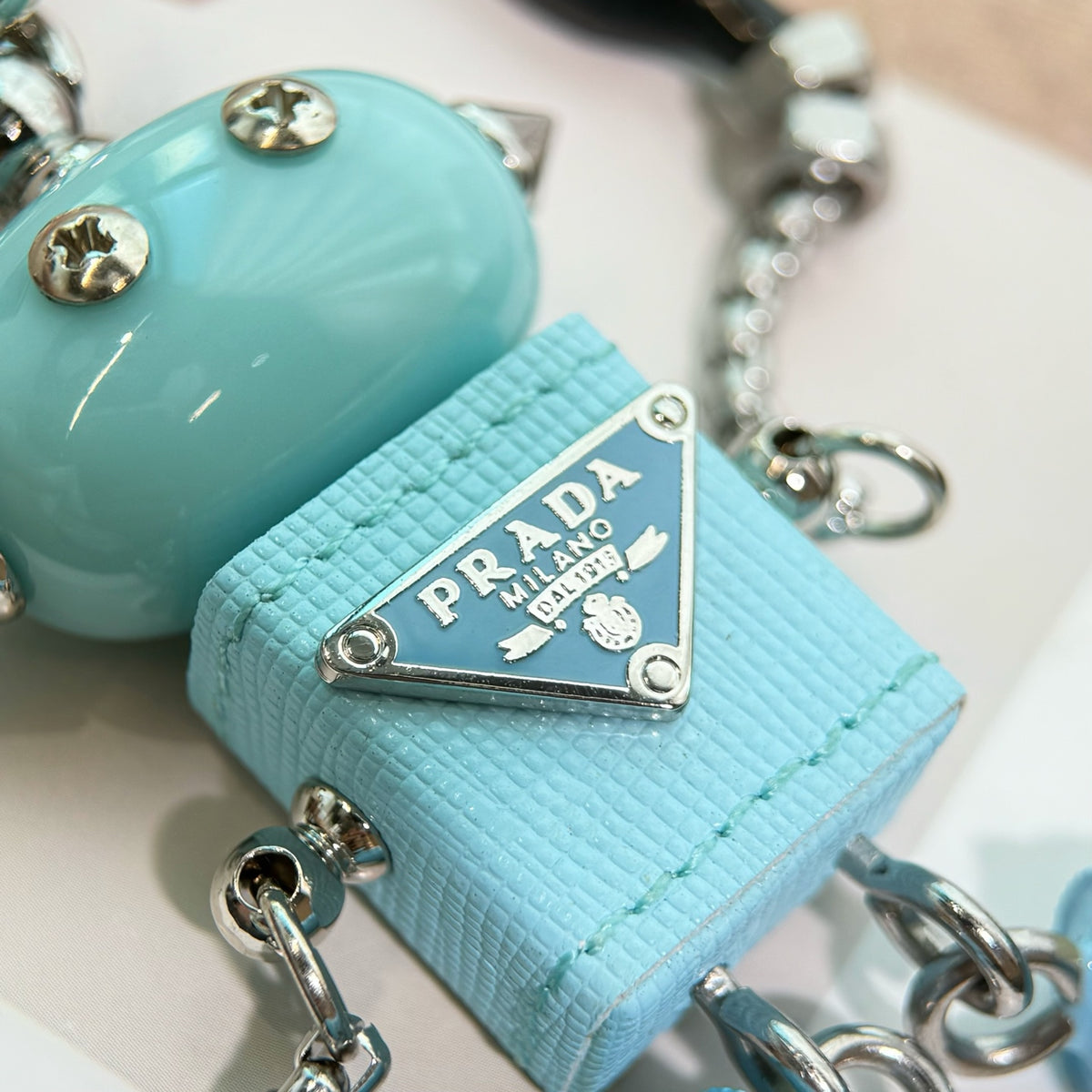 PRADA Enamel Leather Keychain