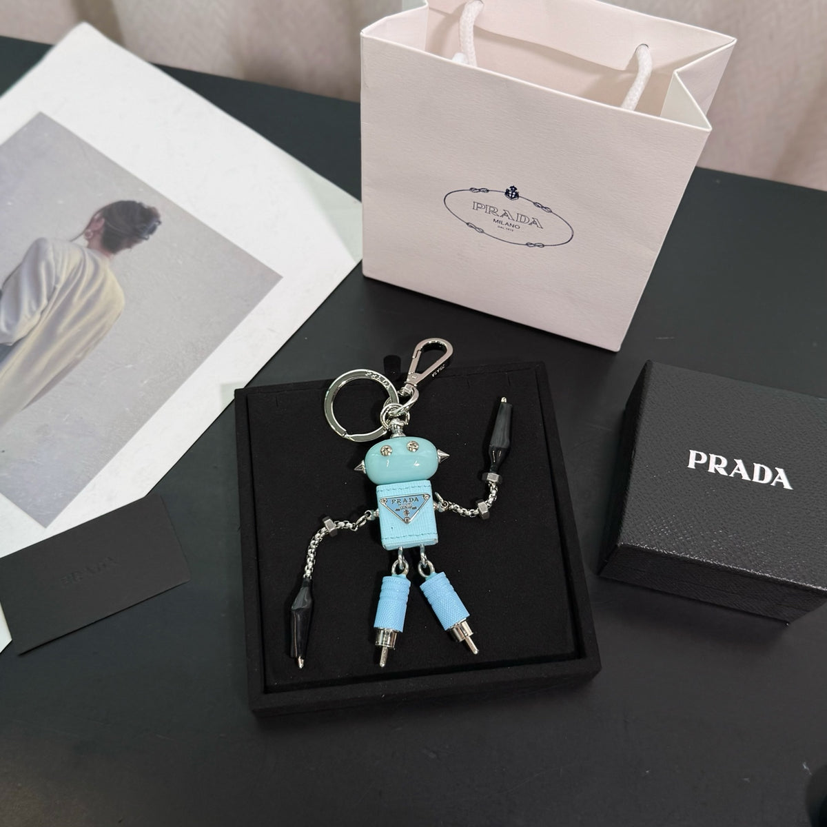 PRADA Enamel Leather Keychain