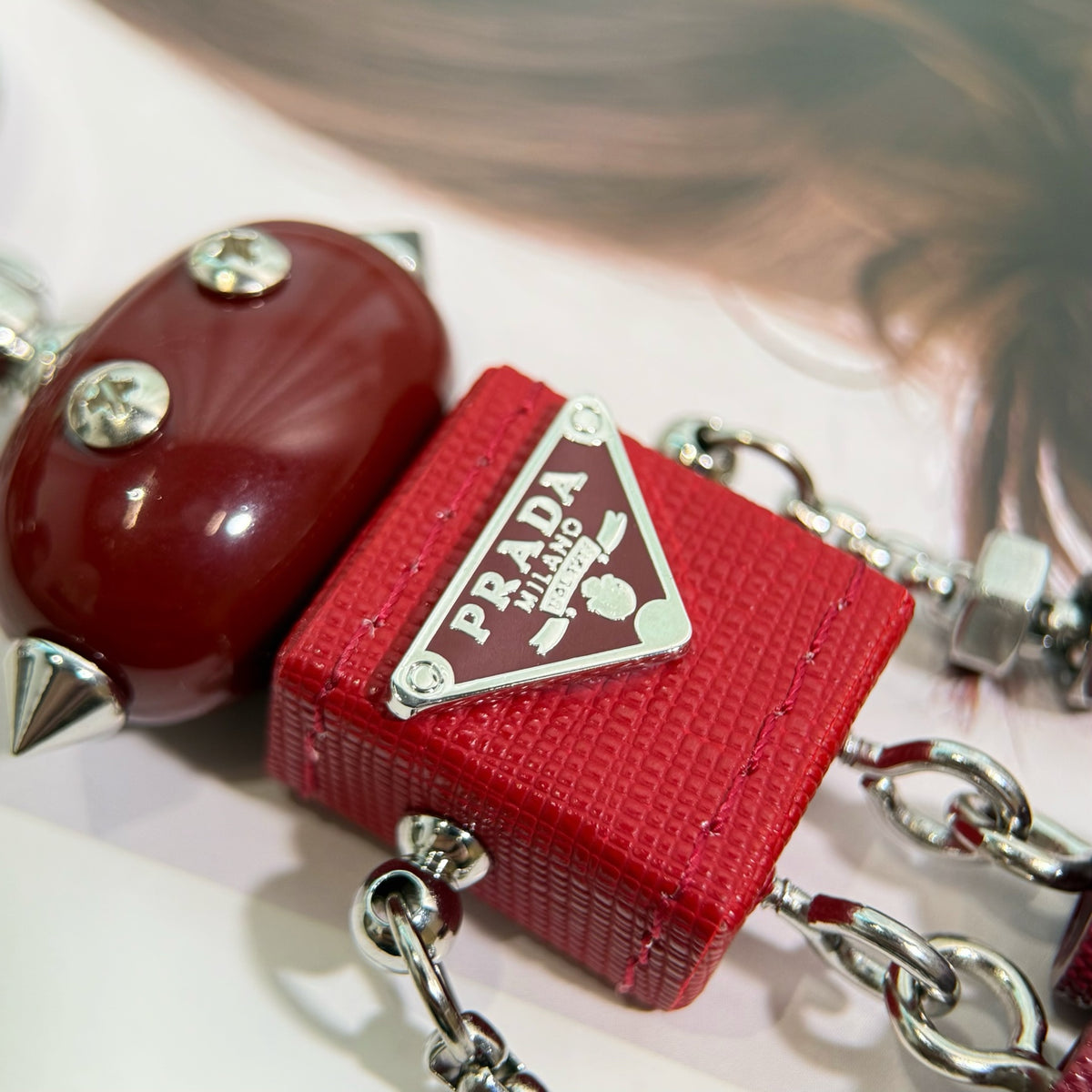 PRADA Enamel Leather Keychain