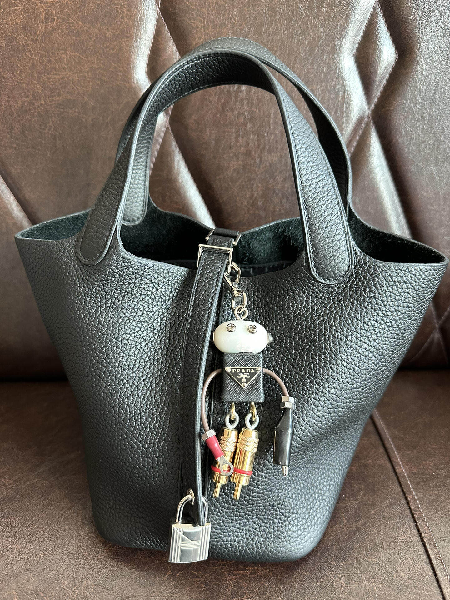 PRADA Enamel Leather Keychain