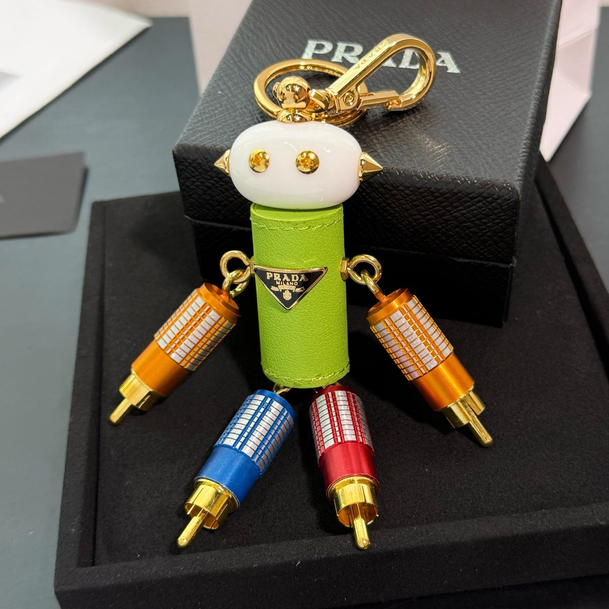 PRADA Enamel Leather Keychain