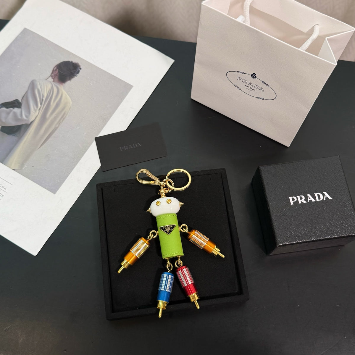 PRADA Enamel Leather Keychain