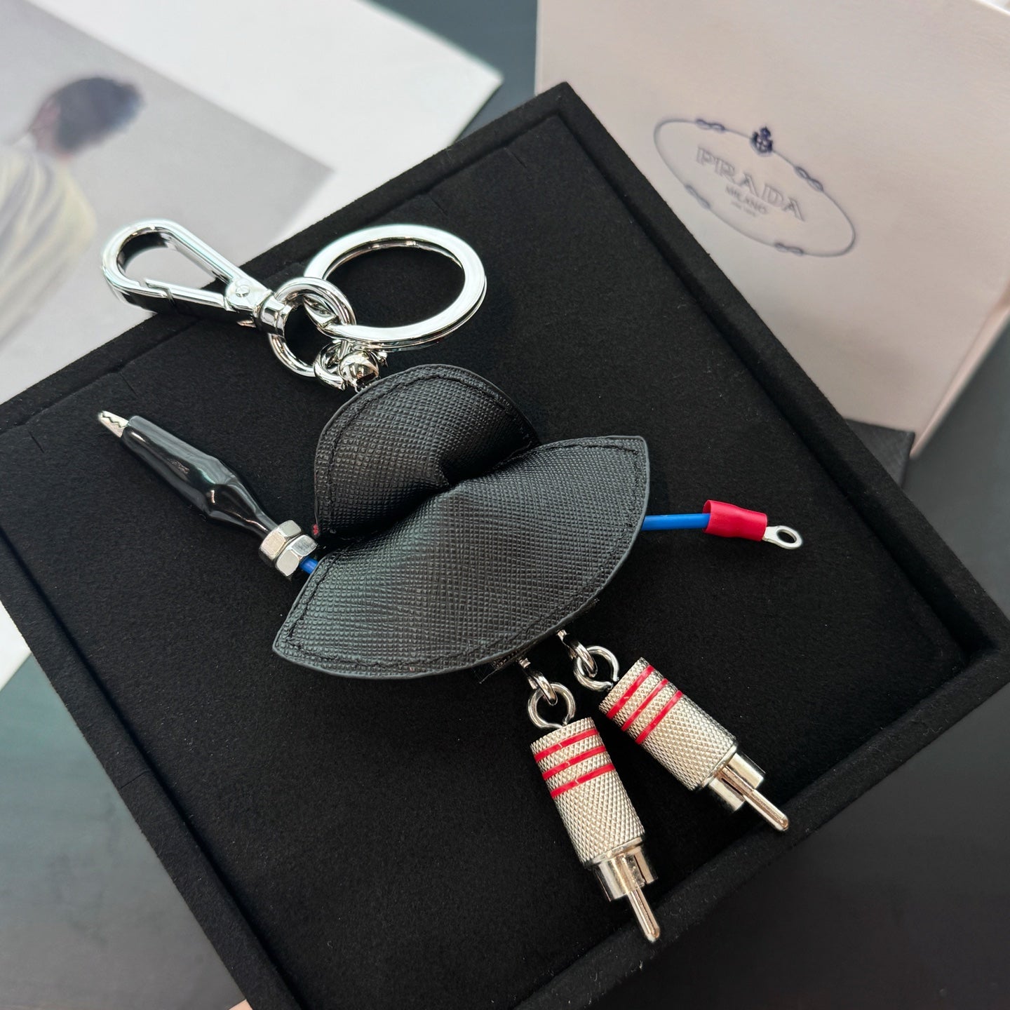PRADA Enamel Leather Keychain
