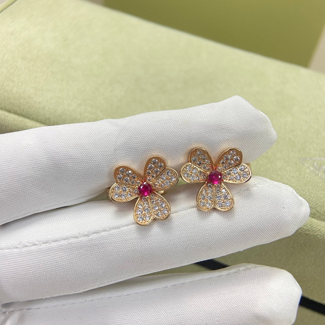 Van Cleef & Arpels Style Three-Flower Full-Diamond Earrings