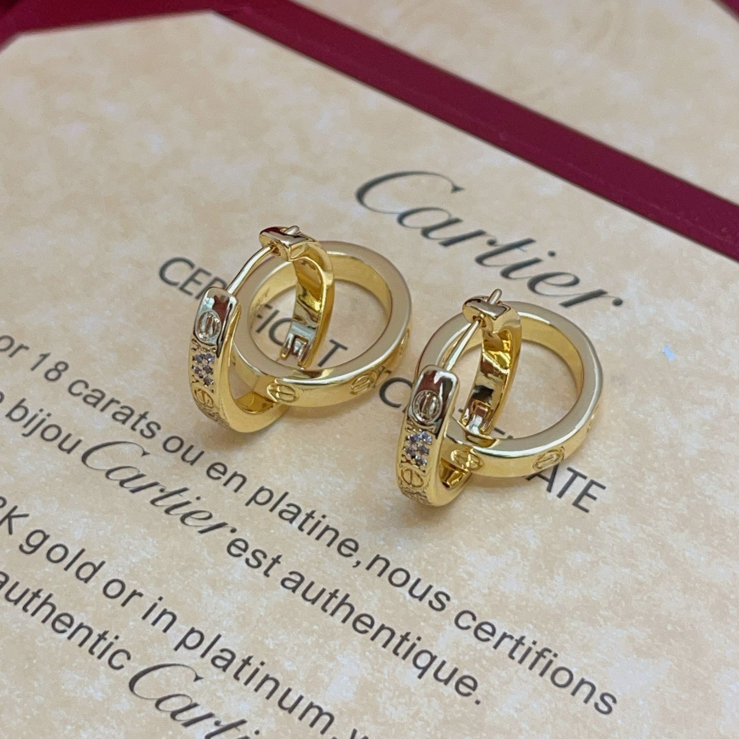 Cartier Gold-Tone Diamond-Set Double-Ring Earrings