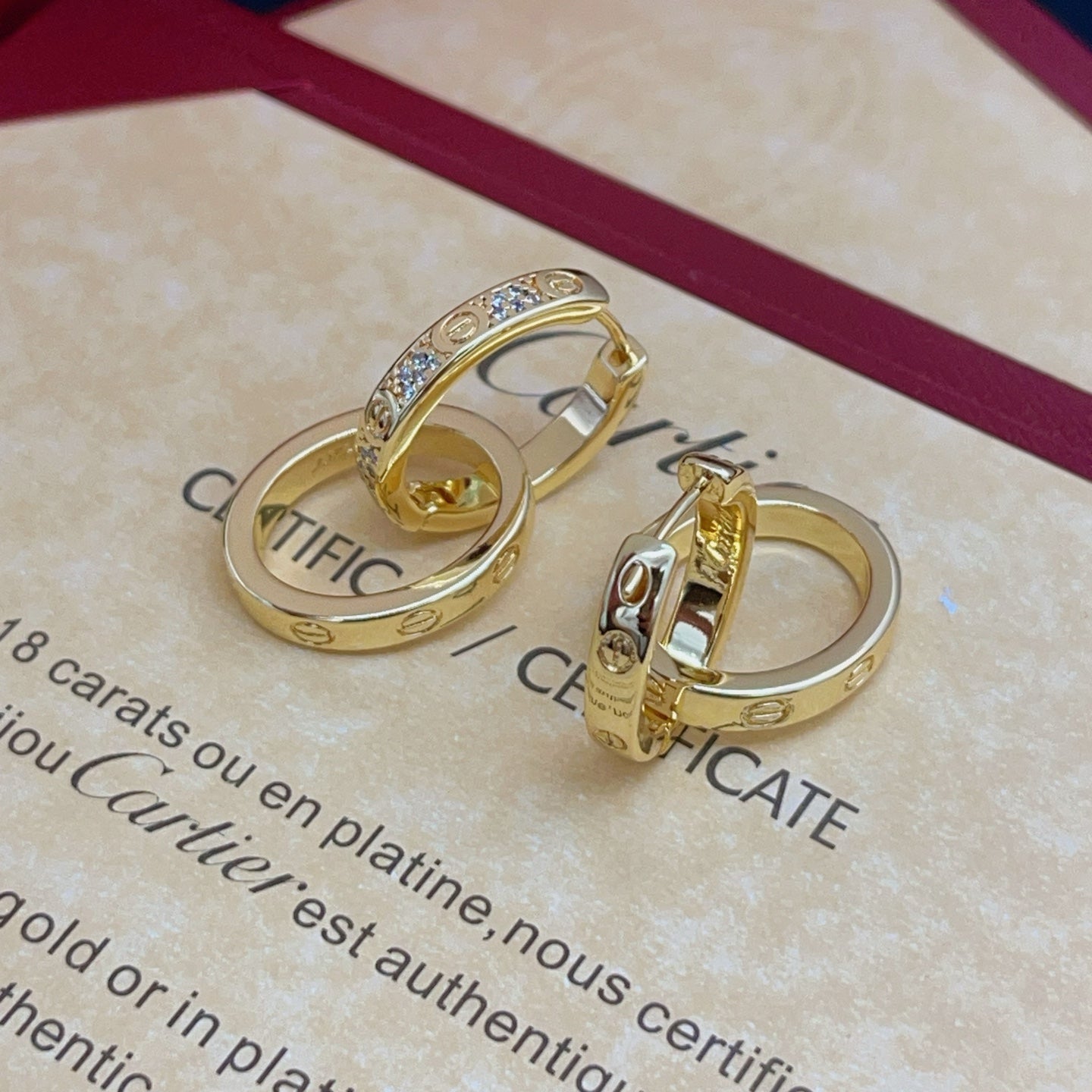 Cartier Gold-Tone Diamond-Set Double-Ring Earrings