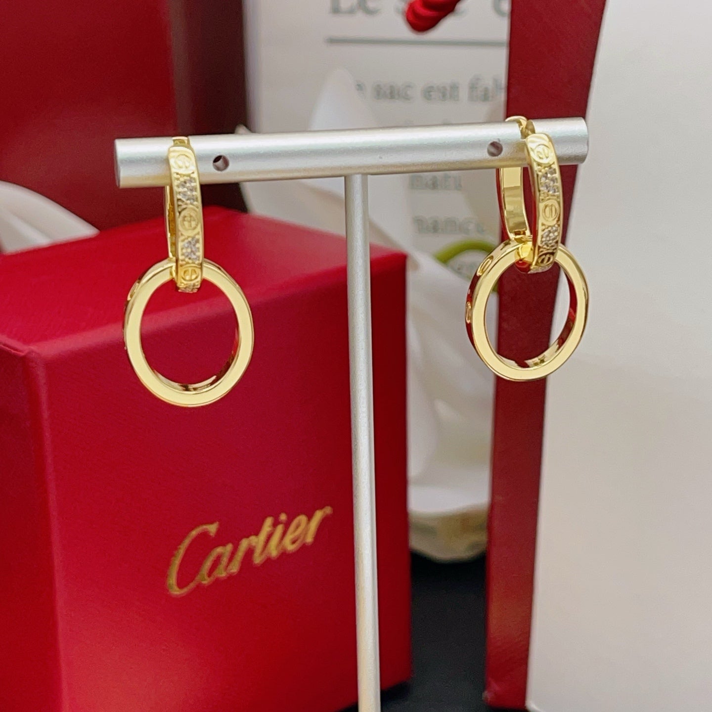 Cartier Gold-Tone Diamond-Set Double-Ring Earrings