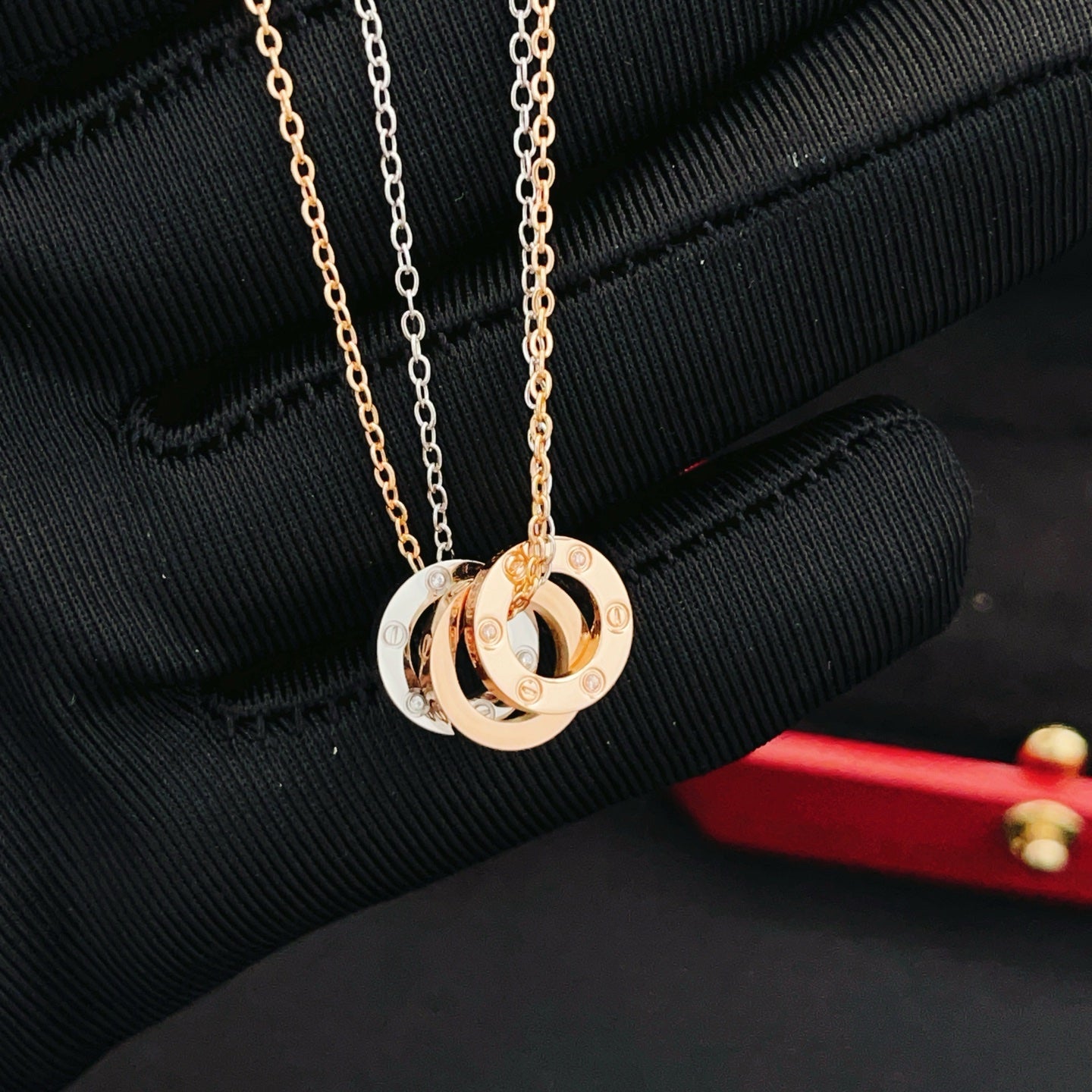 Cartier Double-Chain Necklace with Triple-Ring Pendant