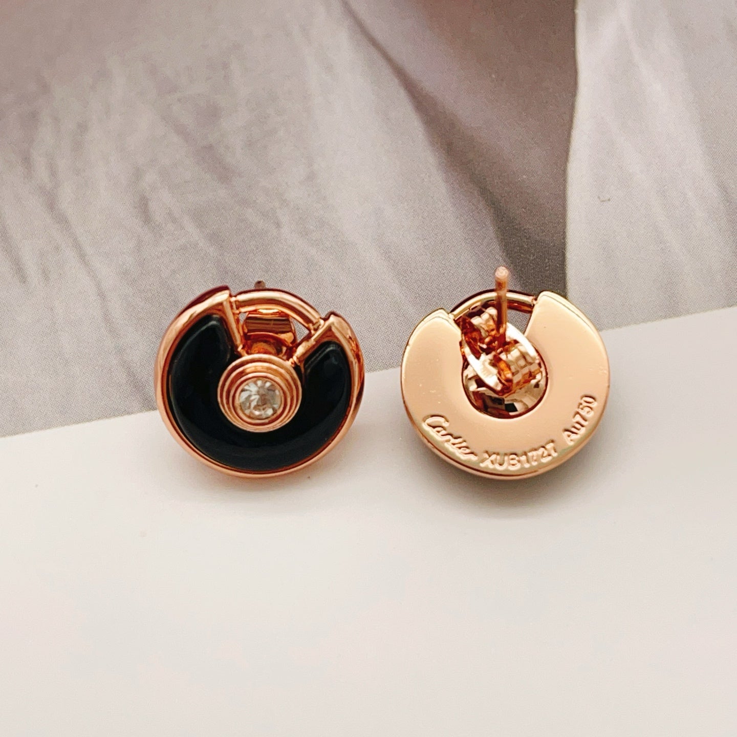 Cartier Single-Diamond Black Ceramic Stud Earrings