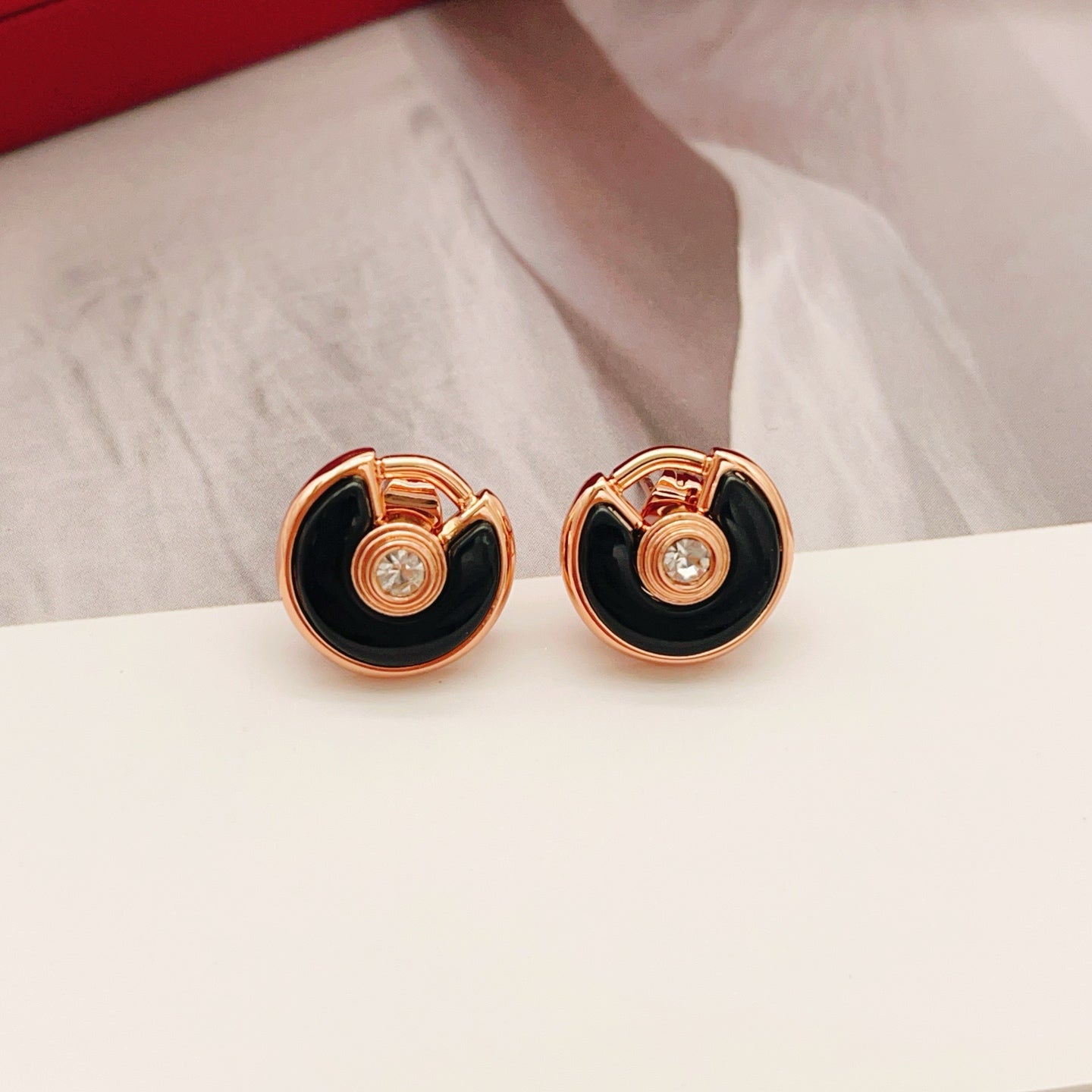 Cartier Single-Diamond Black Ceramic Stud Earrings