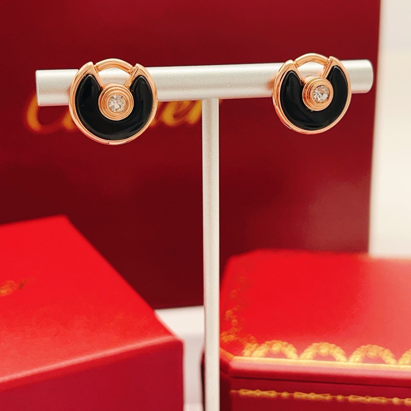 Cartier Single-Diamond Black Ceramic Stud Earrings