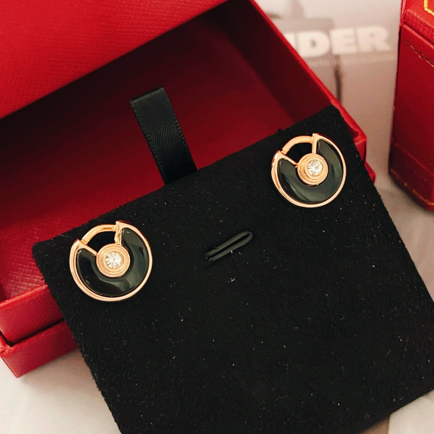 Cartier Single-Diamond Black Ceramic Stud Earrings