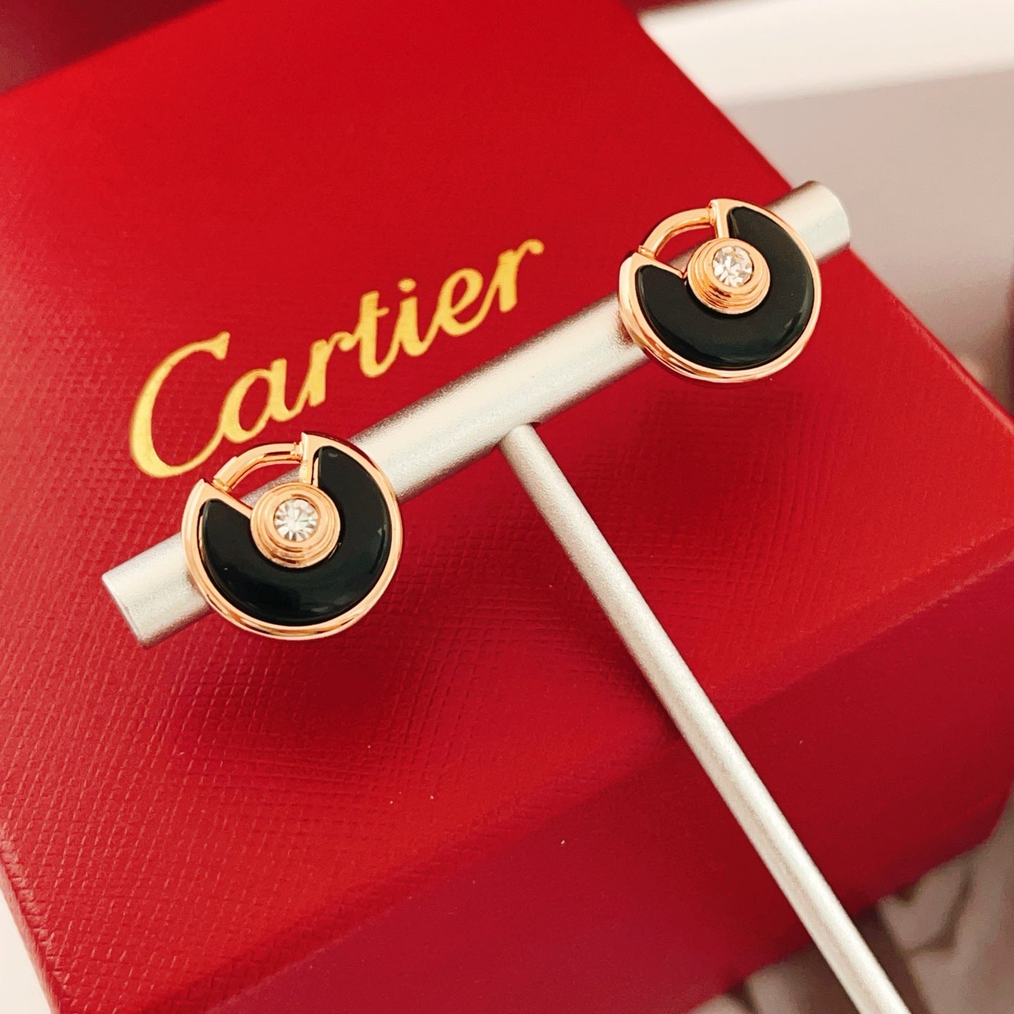Cartier Single-Diamond Black Ceramic Stud Earrings