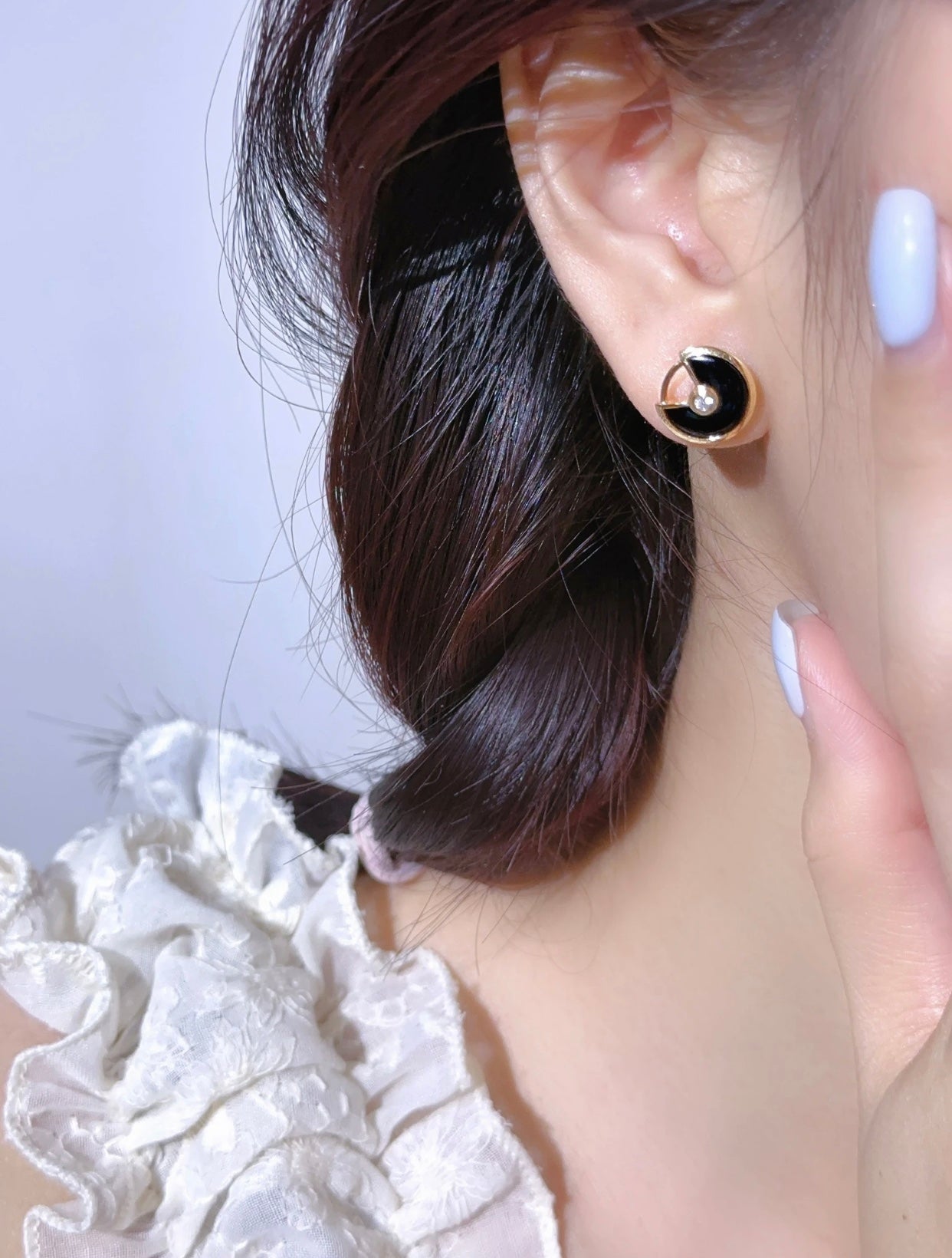 Cartier Single-Diamond Black Ceramic Stud Earrings