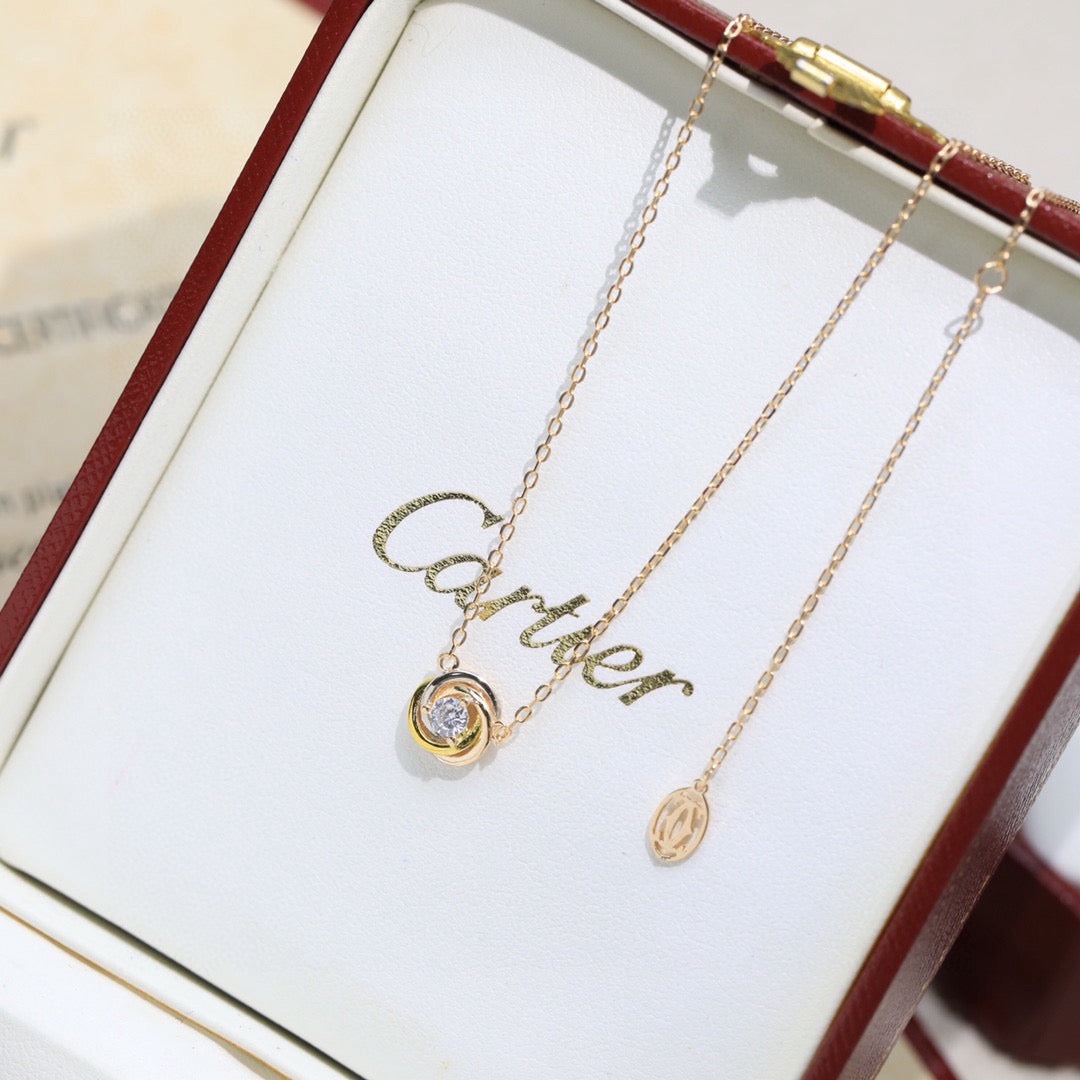Cartier-Style Tri-Color Three-Ring Necklace
