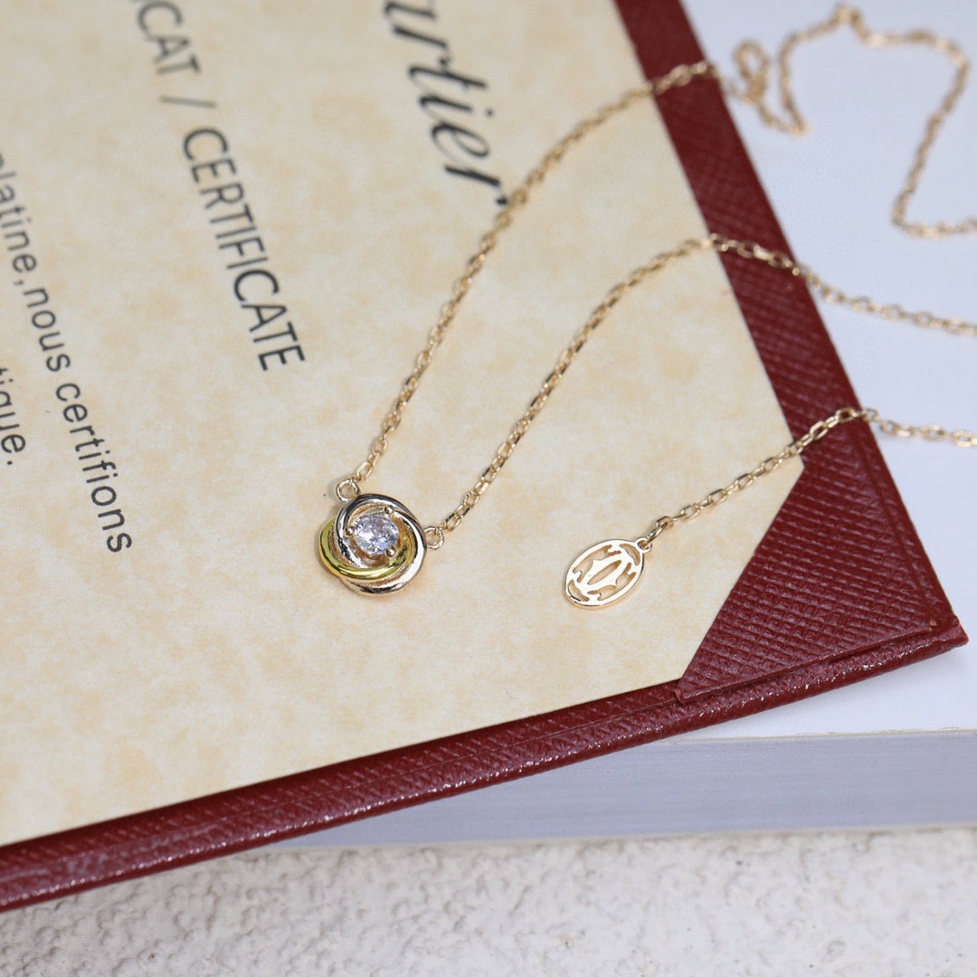 Cartier-Style Tri-Color Three-Ring Necklace