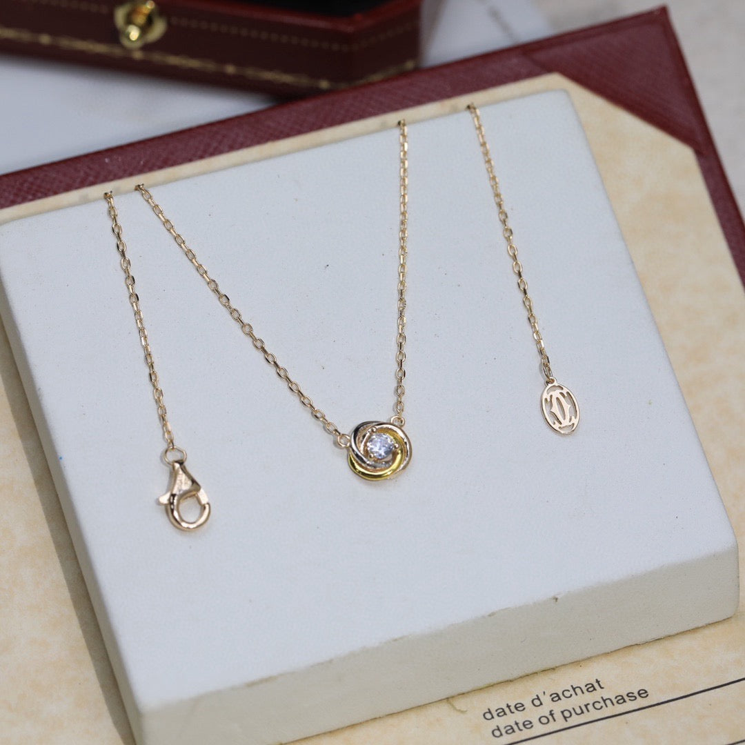 Cartier-Style Tri-Color Three-Ring Necklace
