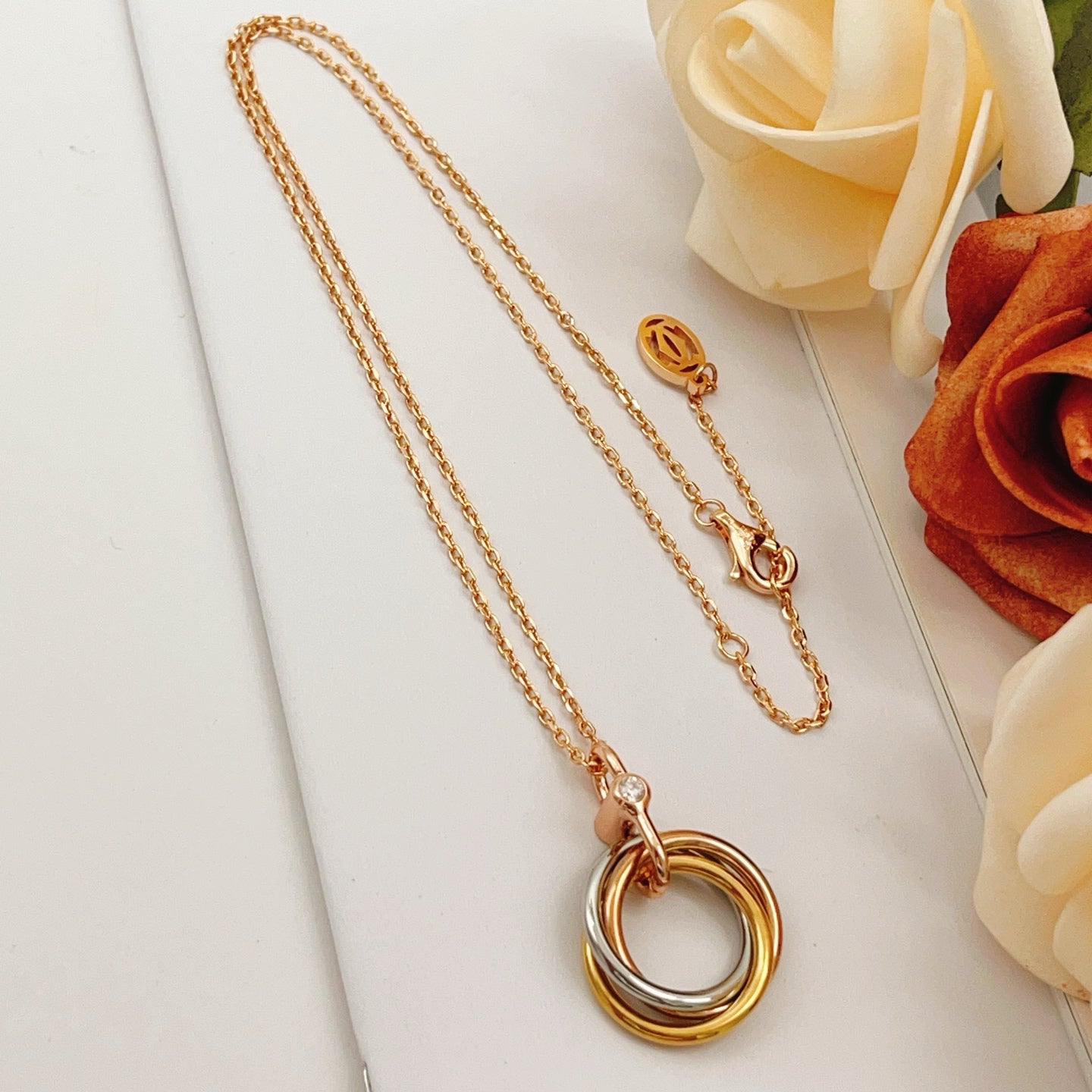 Cartier Single-Diamond Tri-Color Ring Necklace