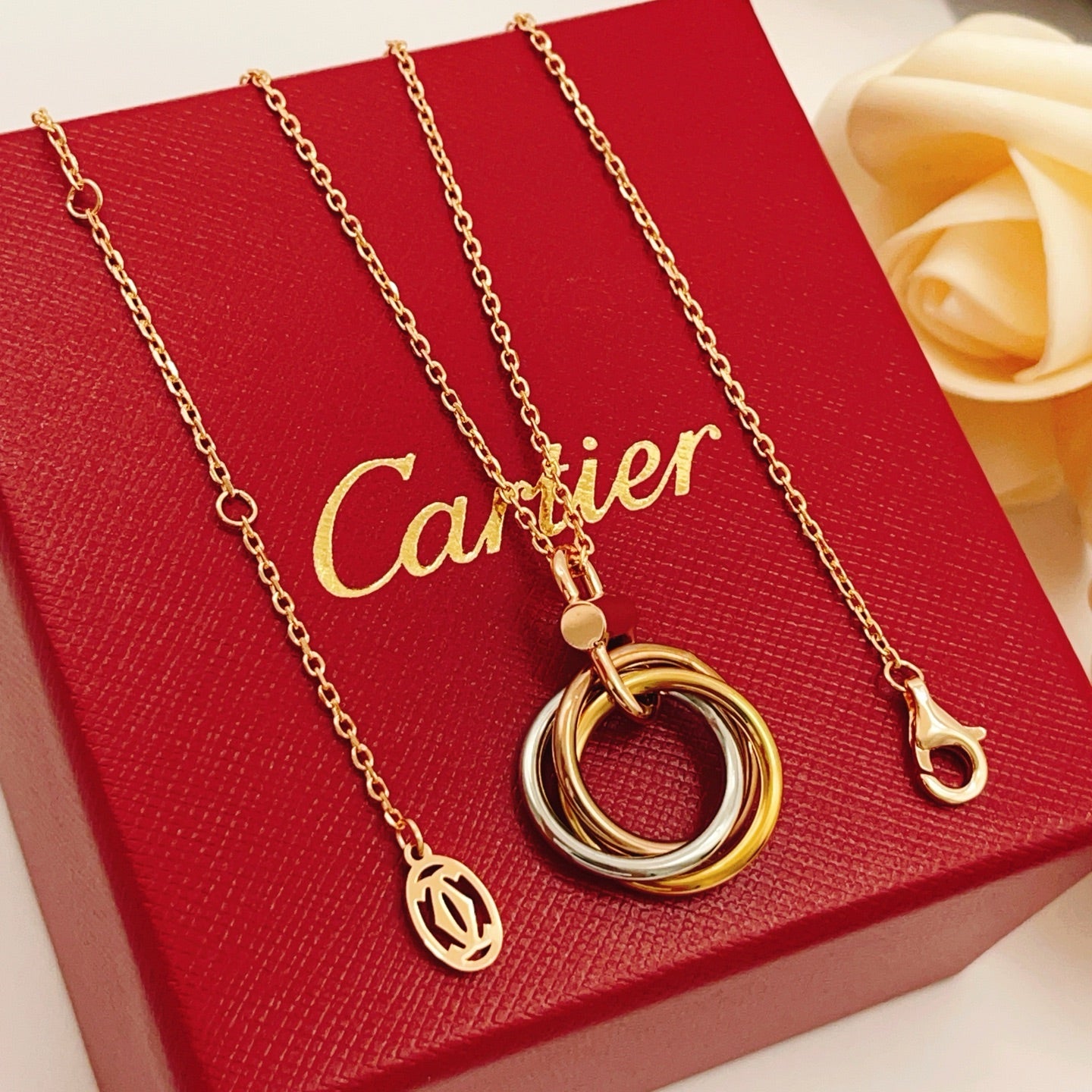 Cartier Single-Diamond Tri-Color Ring Necklace