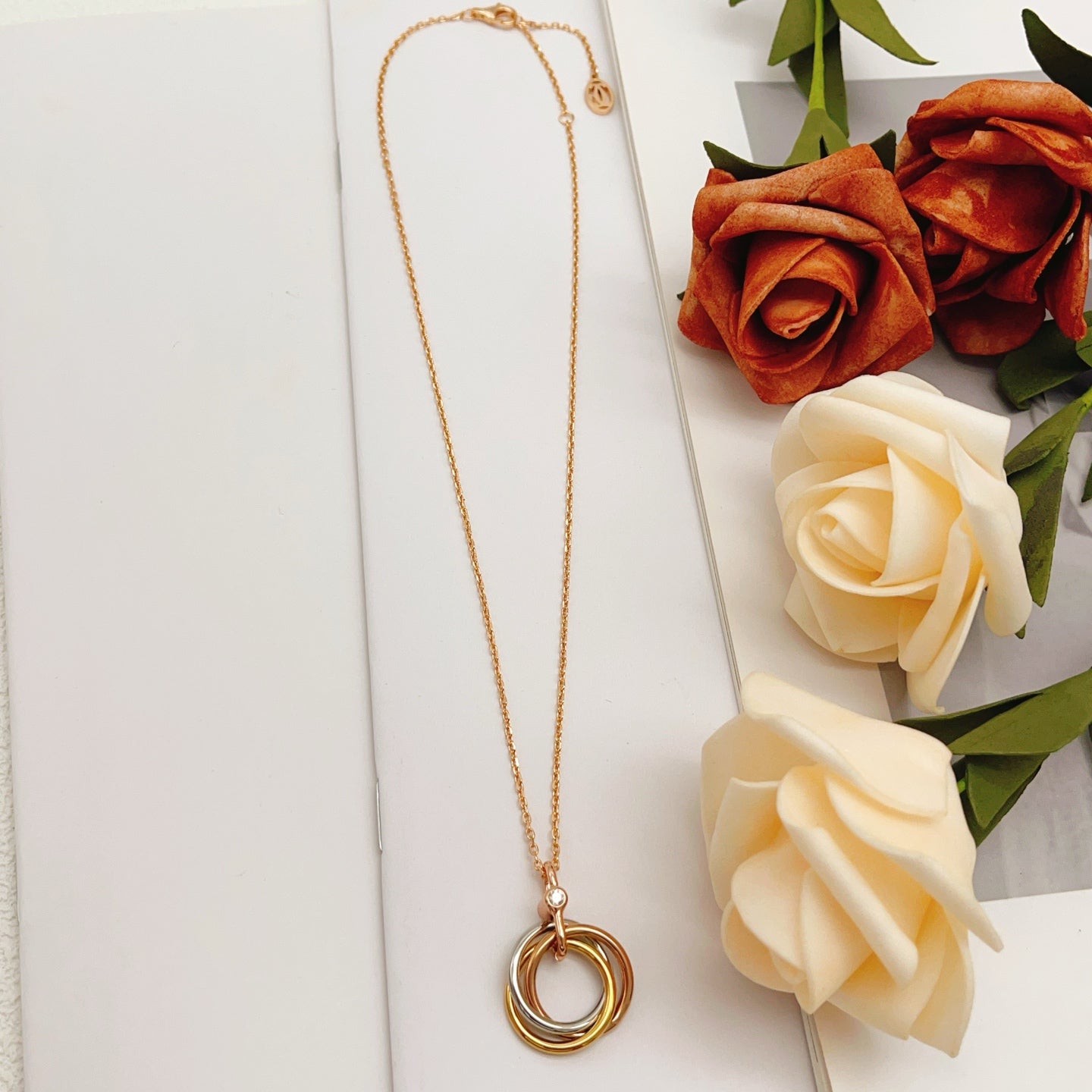 Cartier Single-Diamond Tri-Color Ring Necklace